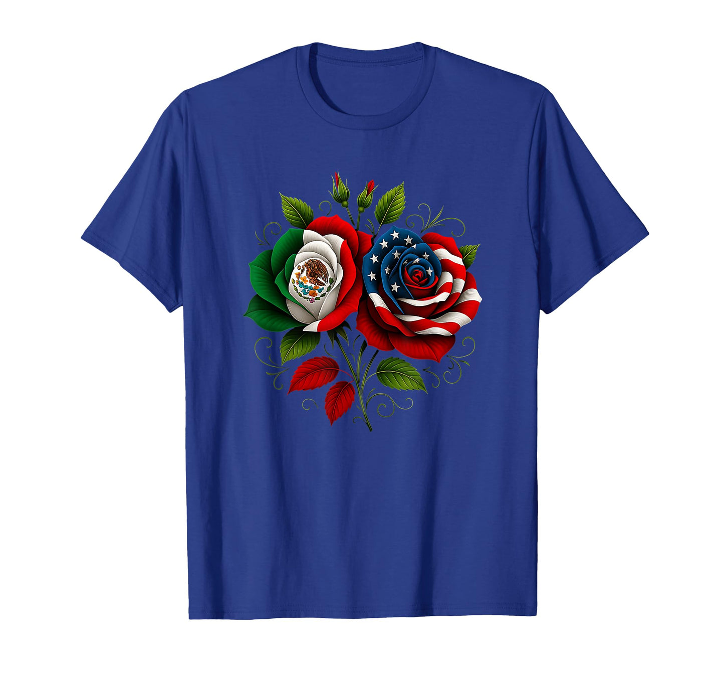 Mexico USA Flag Mexican Flag American Flag Rose Flower T-Shirt