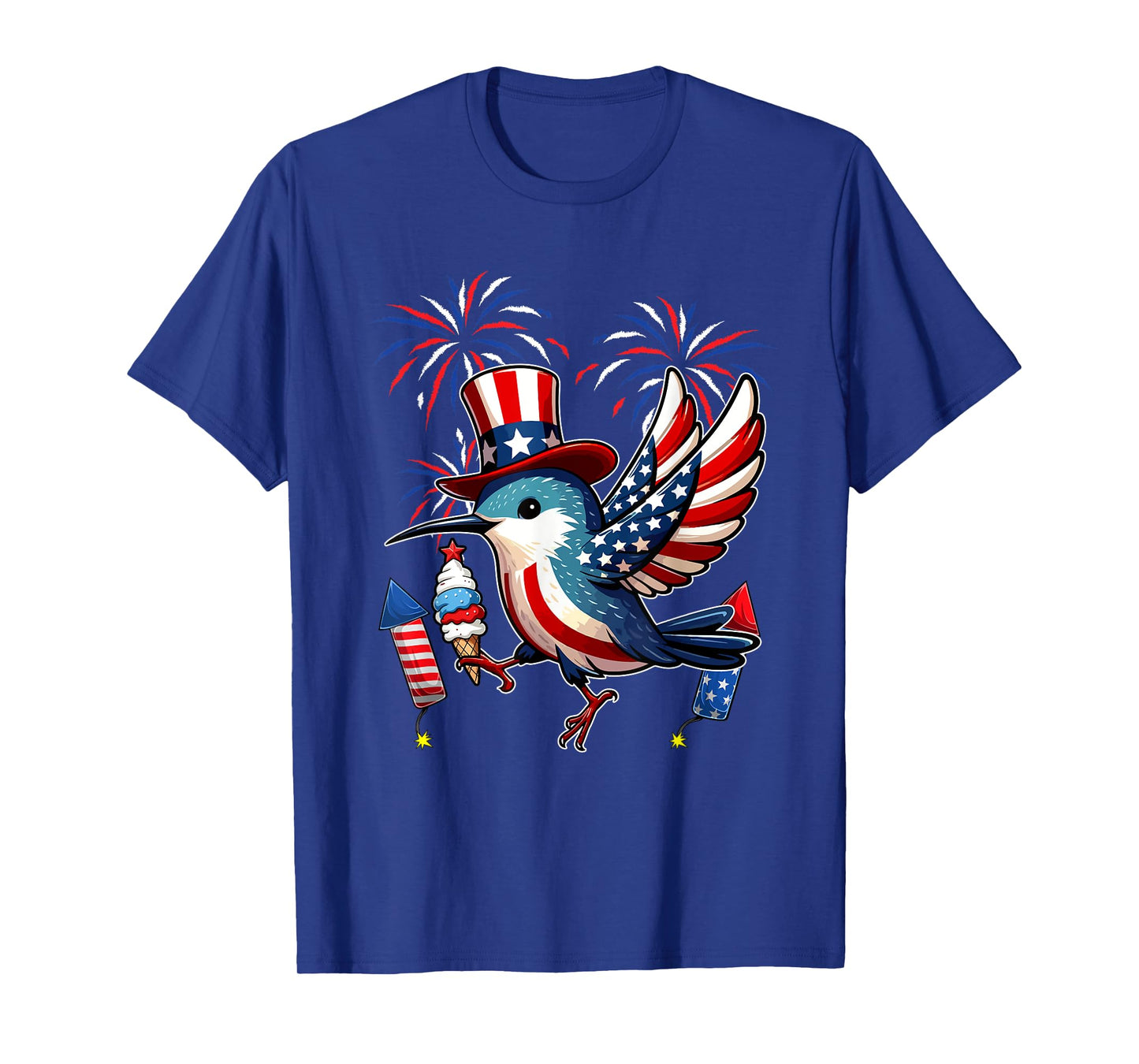 Hummingbird Sunglasses Eating Ice Cream 4th July US Flag T-Shirt