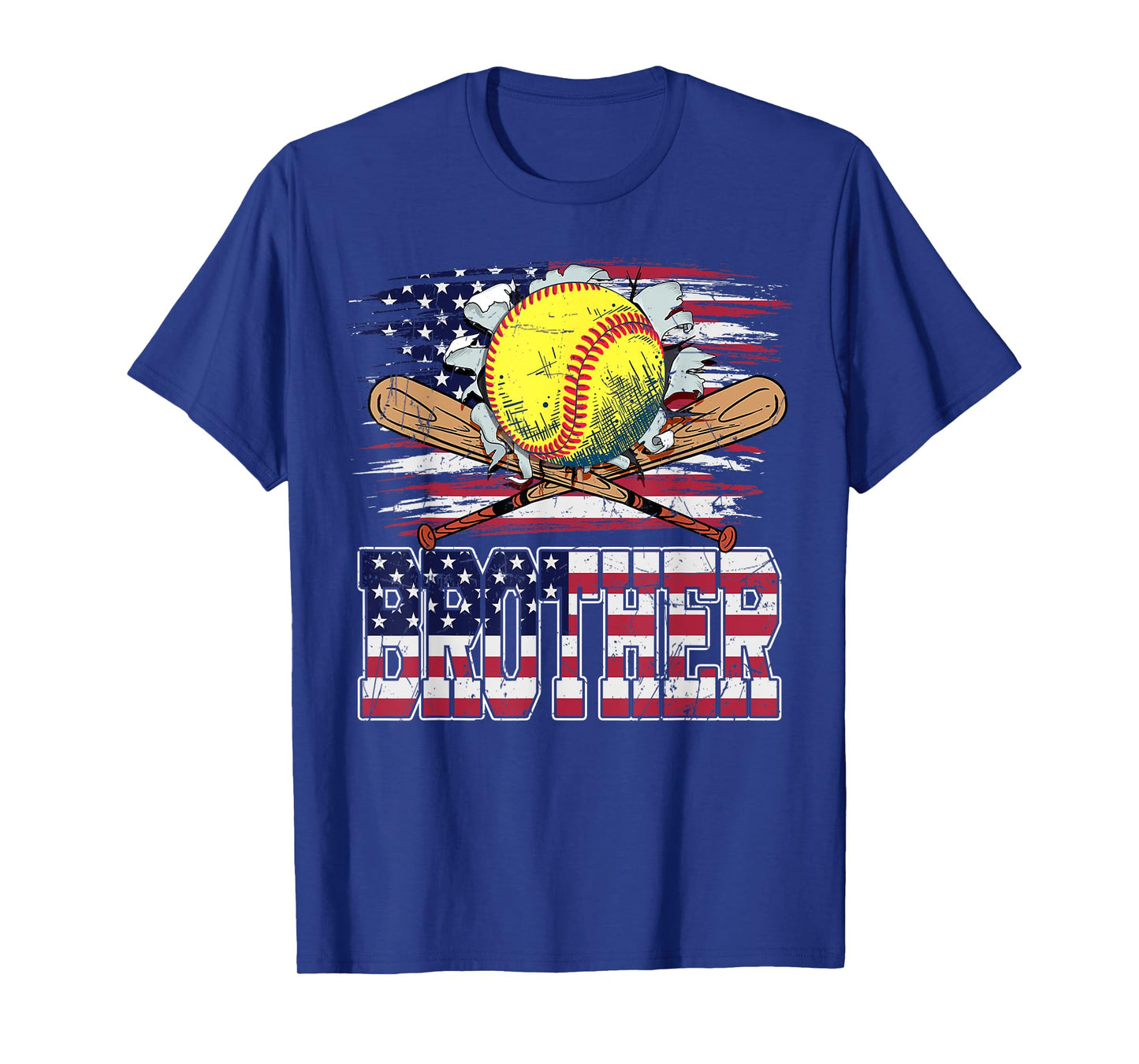 Softball Brother Vintage USA American Flag 4th Of July Women Kids Men T-Shirt