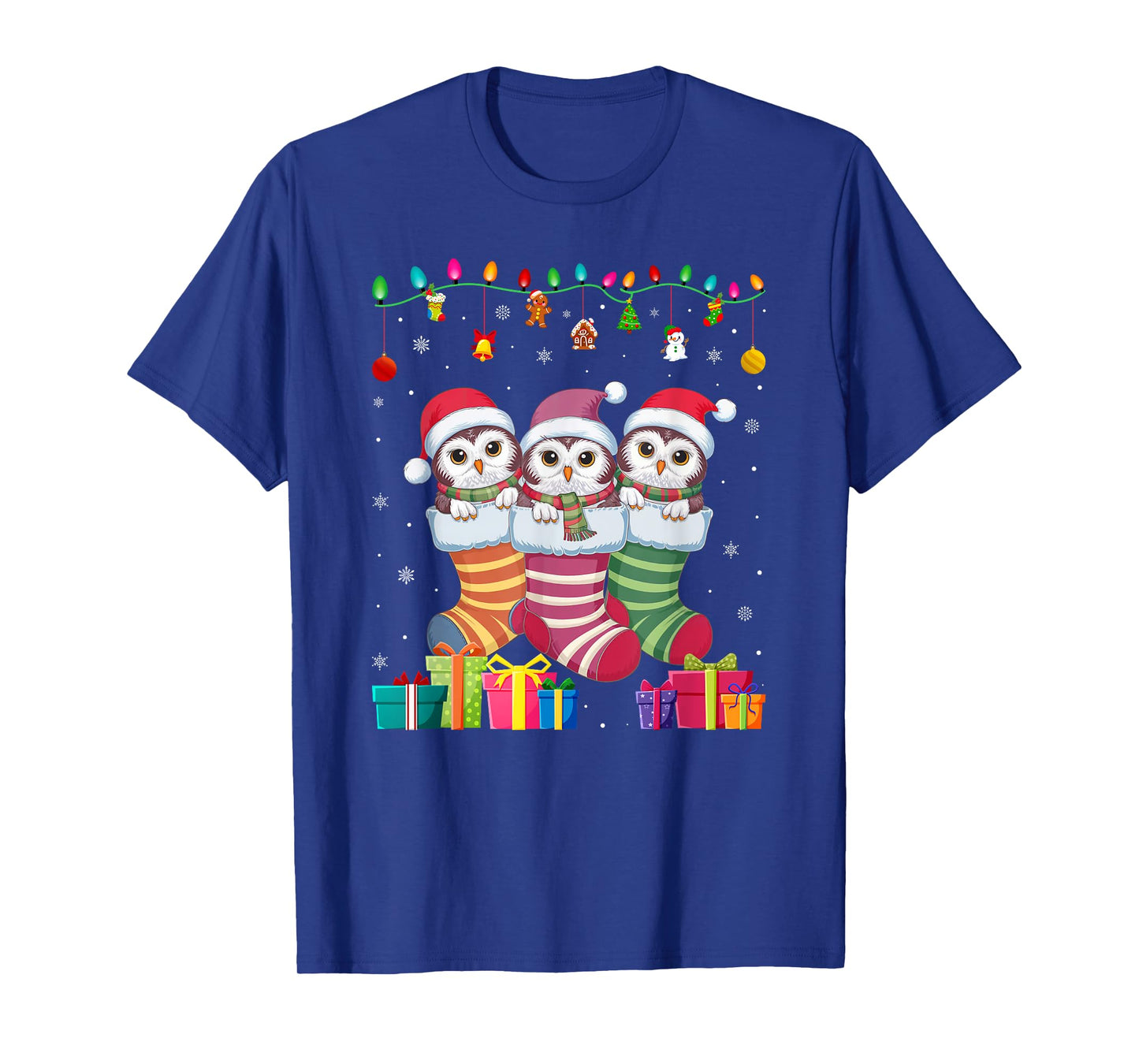 Three Snowy Owl in Sock Funny Boys Girls Kids Christmas T-Shirt