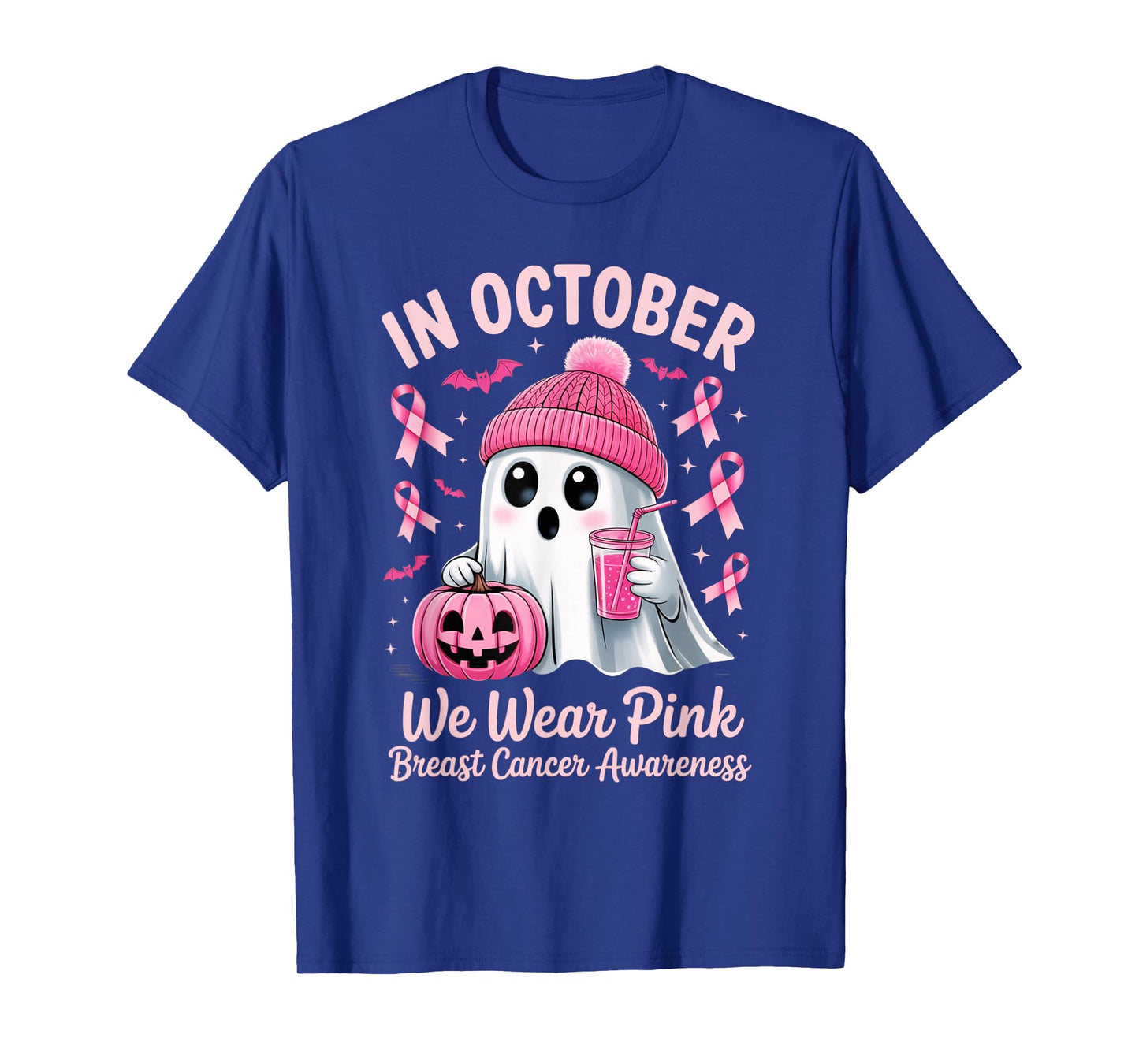 in October We Wear Pink Breast Cancer Awareness Halloween T-Shirt