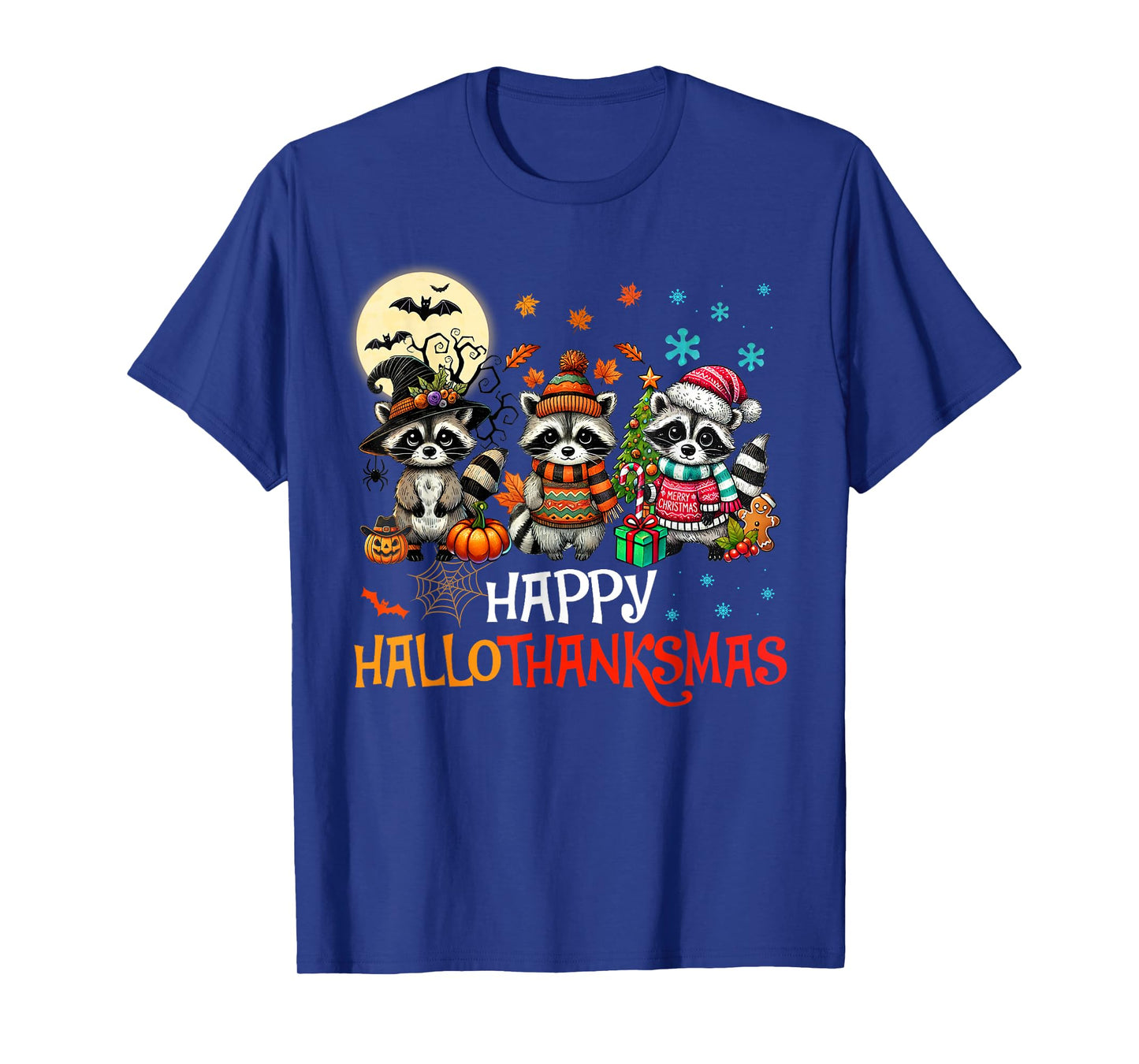 Happy Hallothanksmas Raccoon Lover Halloween Merry Christmas T-Shirt