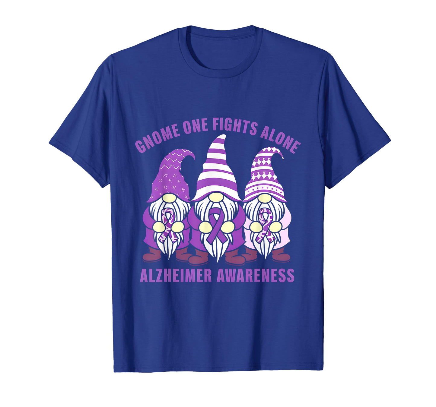 Gnome One Fights Alone Alzheimer Awareness Purple Ribbon T-Shirt