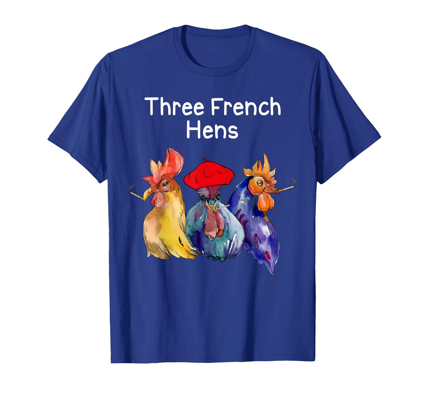 Funny Christmas Pun Three French Hens Chicken Puns Womens T-Shirt