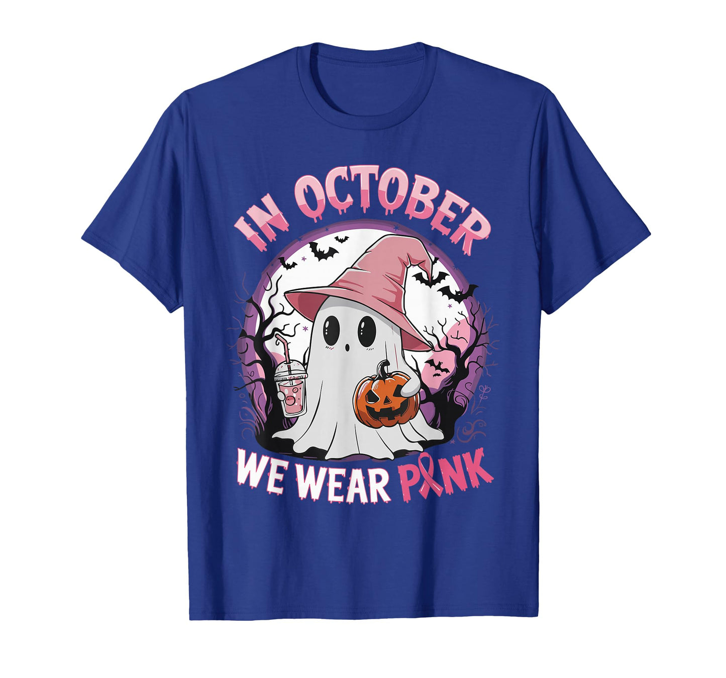 Breast Cancer Shirt for Women in October We Wear Pink Ghost T-Shirt
