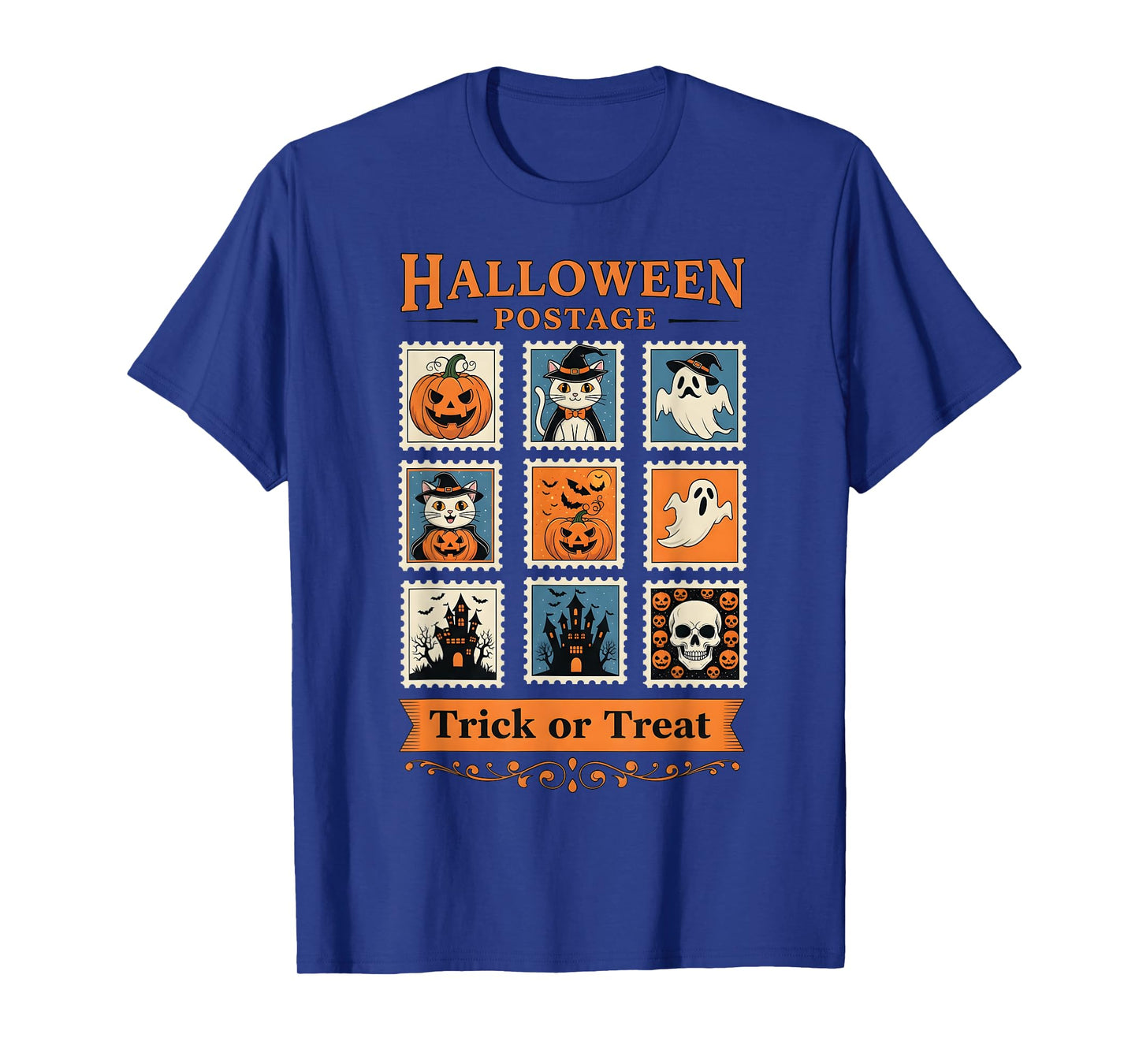 Halloween Postage Trick or Treat Ghost Skull Cat T-Shirt