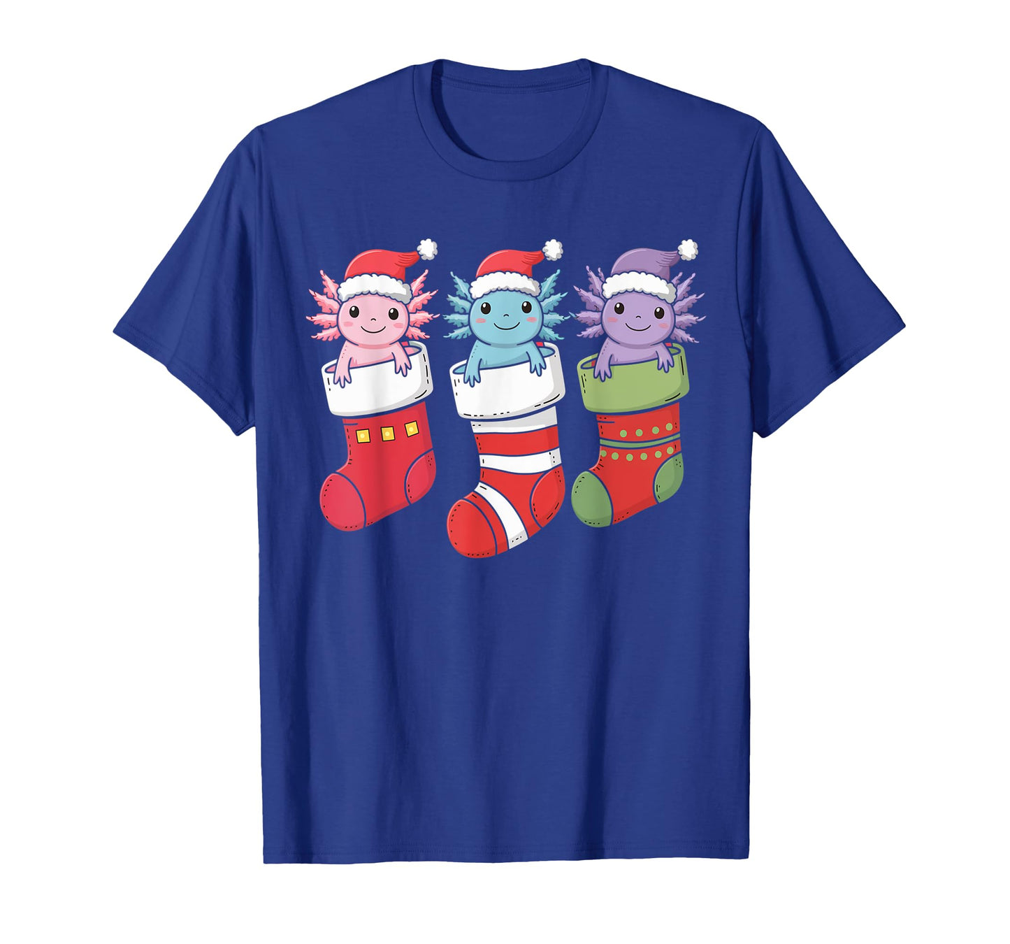 Axolotl Stocking Santa Hat Christmas Kawaii Holiday Xmas T-Shirt