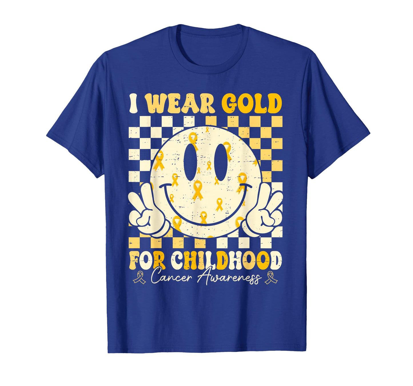 Retro I Wear Gold For Childhood Cancer Awareness Gold Ribbon T-Shirt