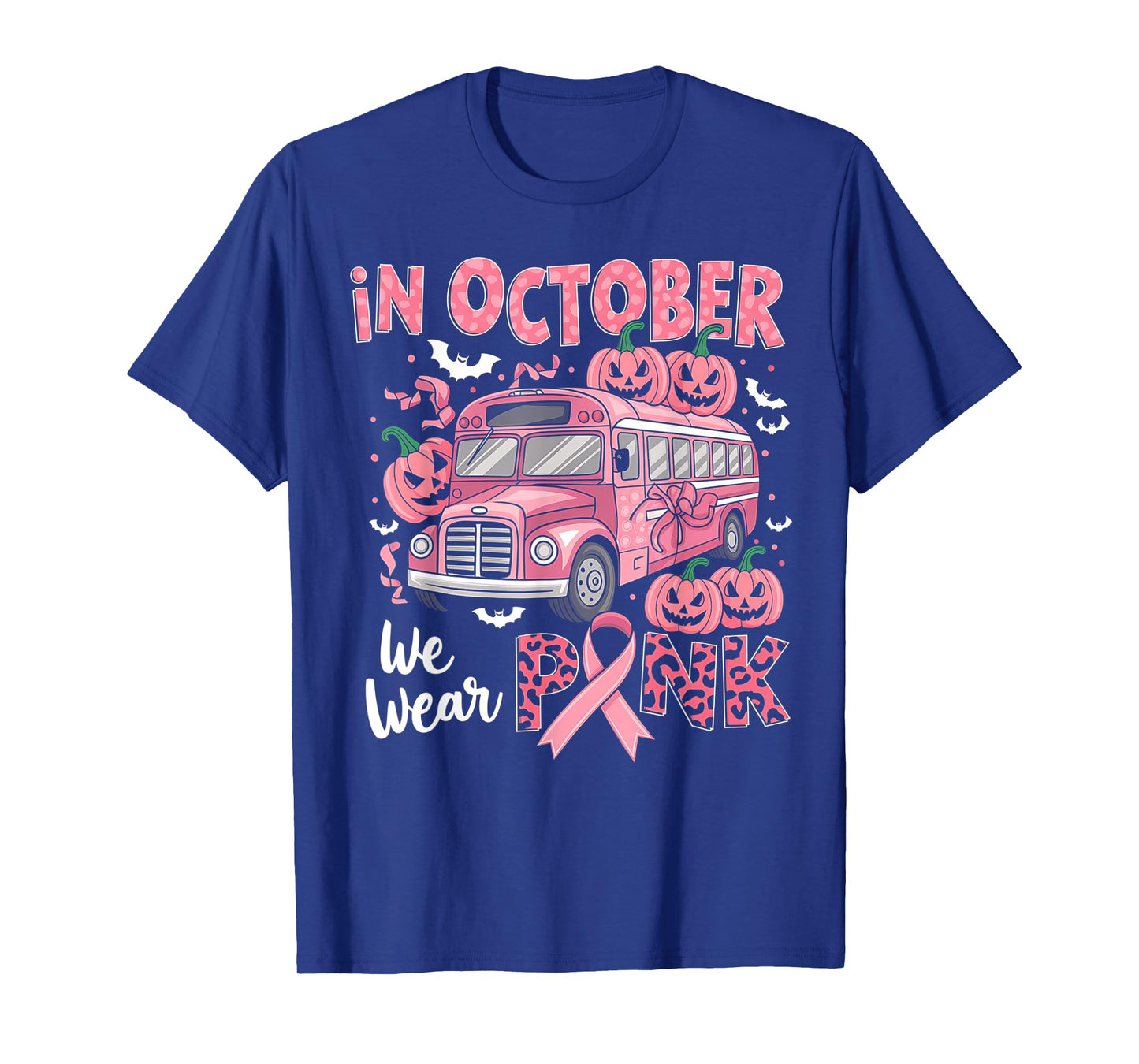 Breast Cancer Awareness School Bus Driver Pink Ribbon T-Shirt