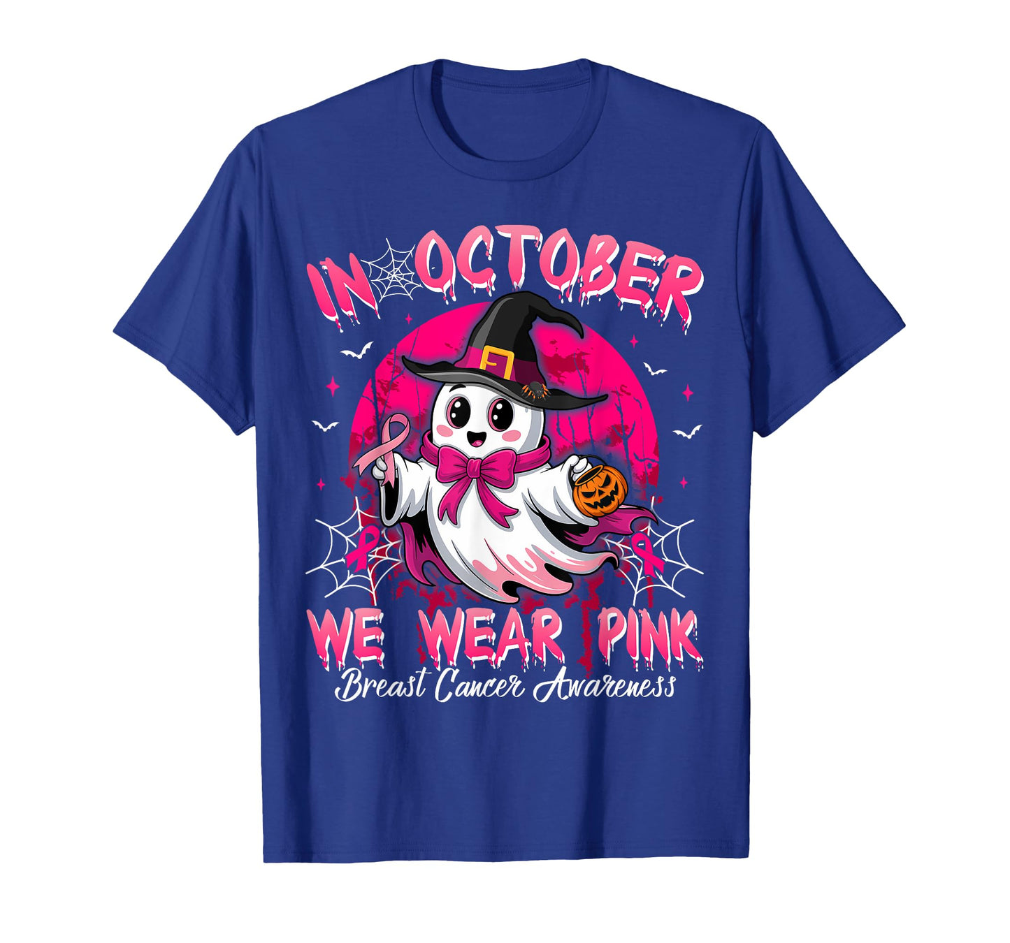 In October We Wear Pink Ghost Witch Breast Cancer Awareness T-Shirt