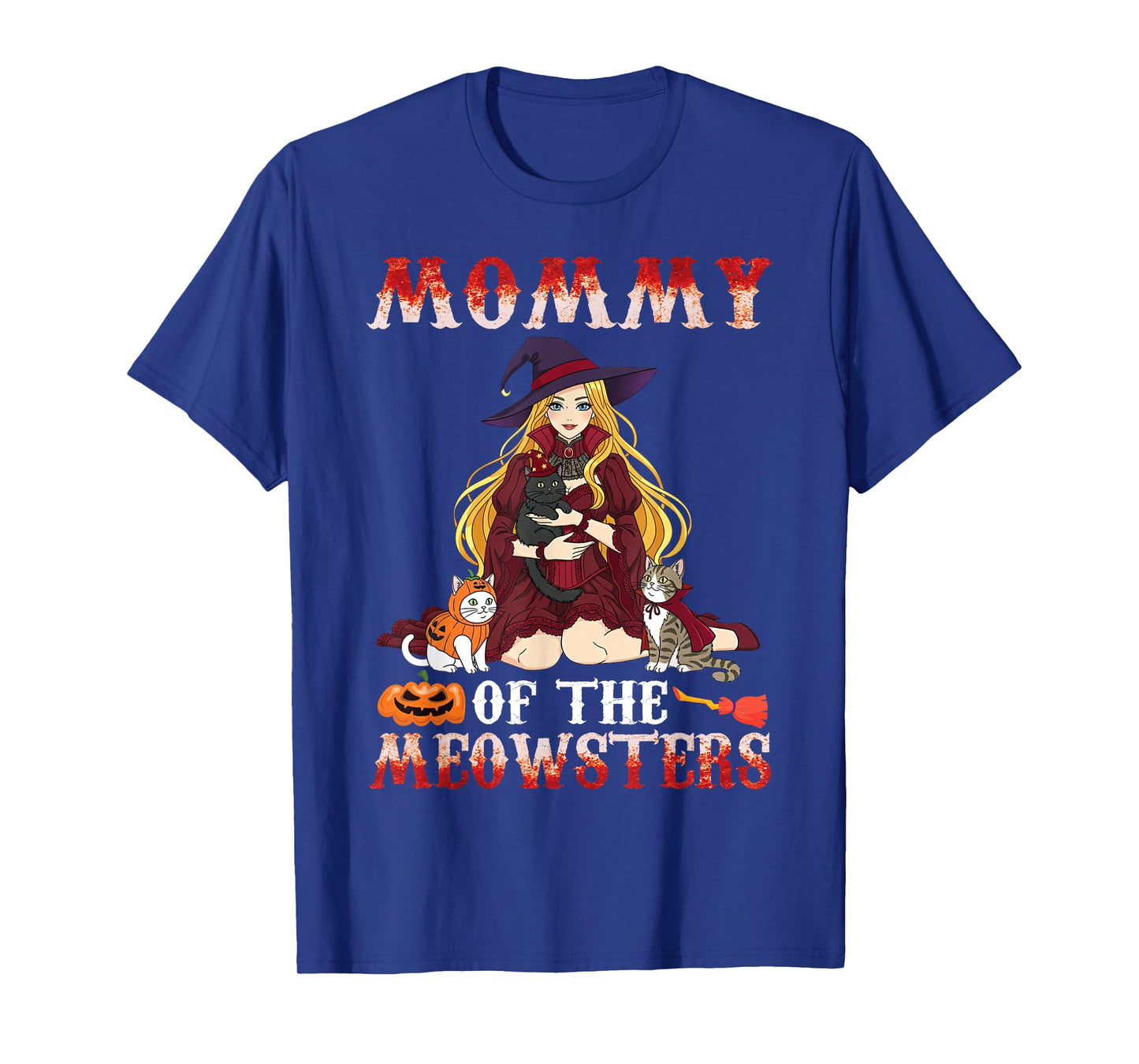Mommy of The Meowsters Halloween Witch with Cute Cats Mother T-Shirt