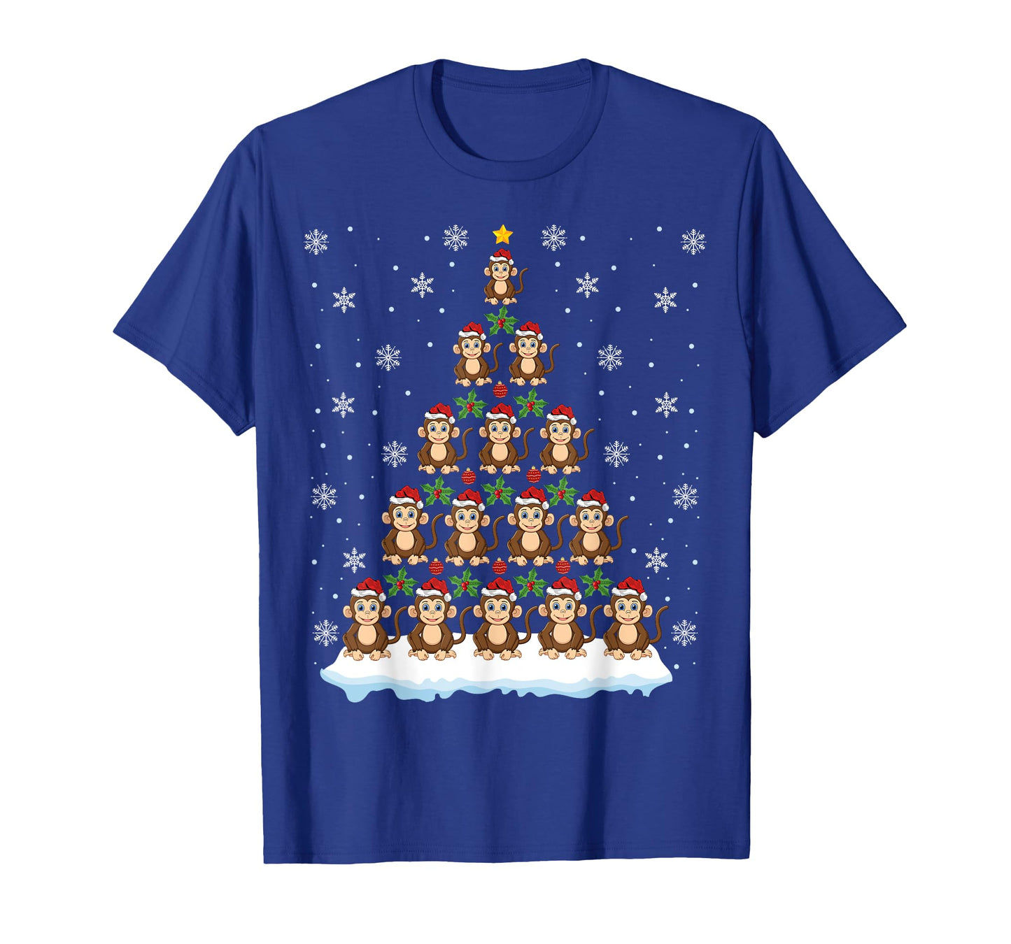 Santa Monkeys Lover Xmas Gift Monkey Christmas Tree T-Shirt