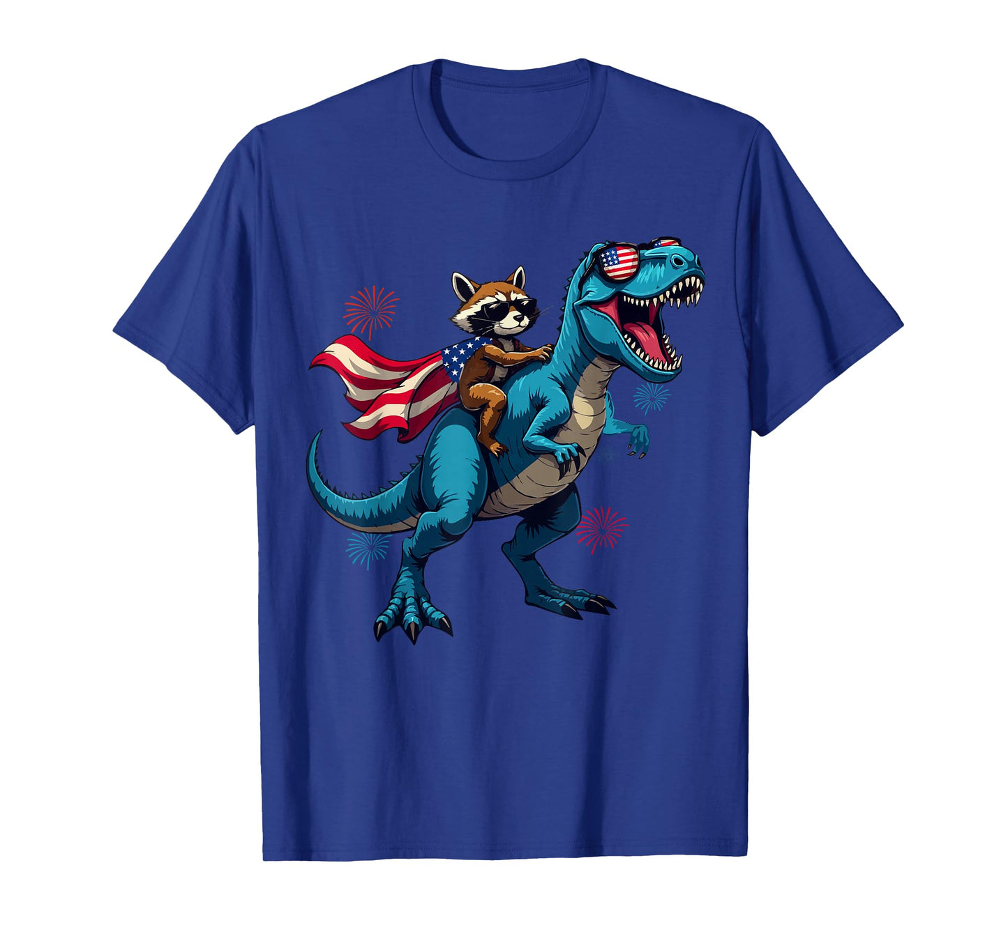Funny Raccoon Riding T Rex 4th Of July US Flag Patriotic T-Shirt
