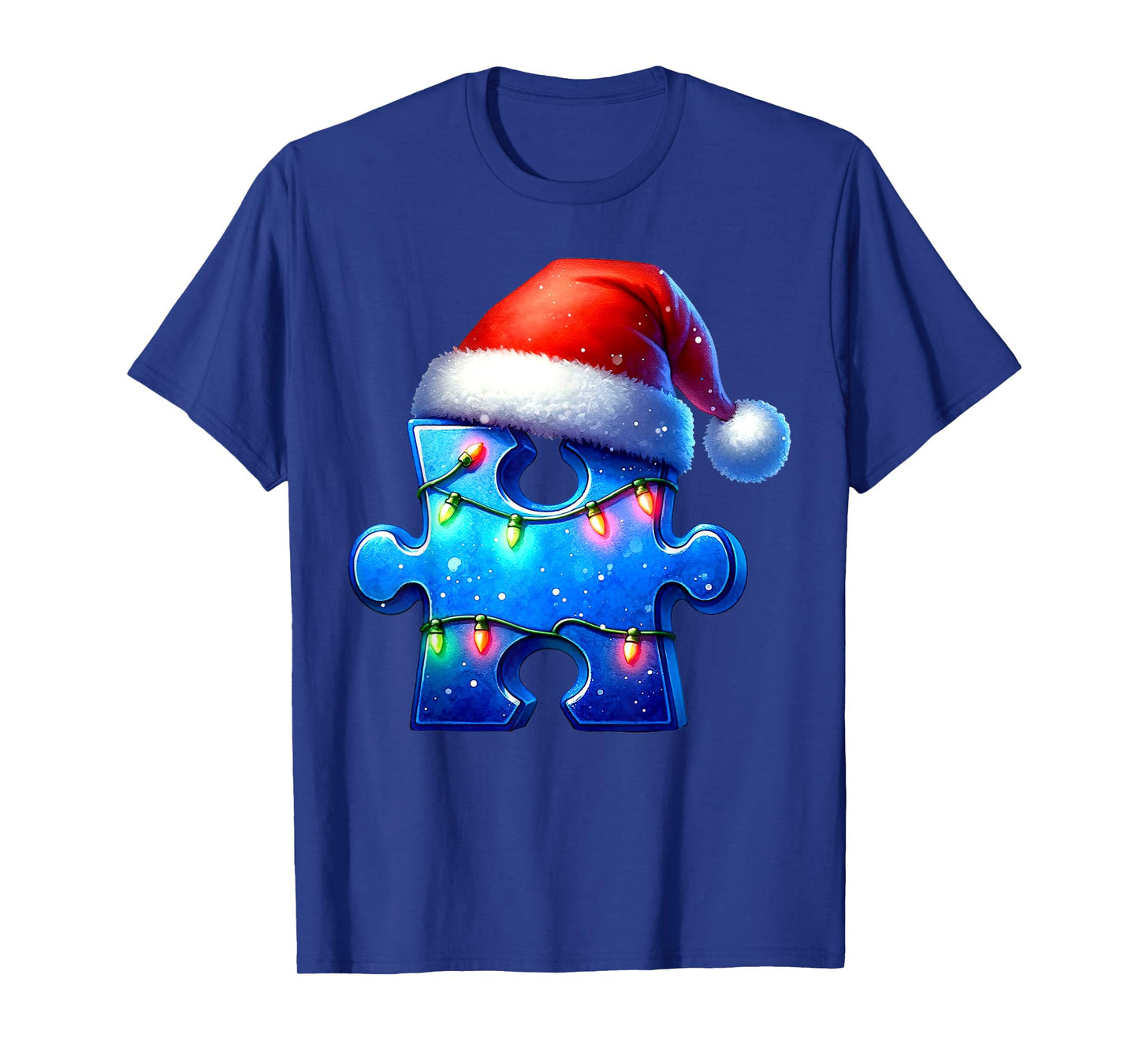 Puzzle Piece Santa Hat Autism Awareness Autistic Christmas T-Shirt