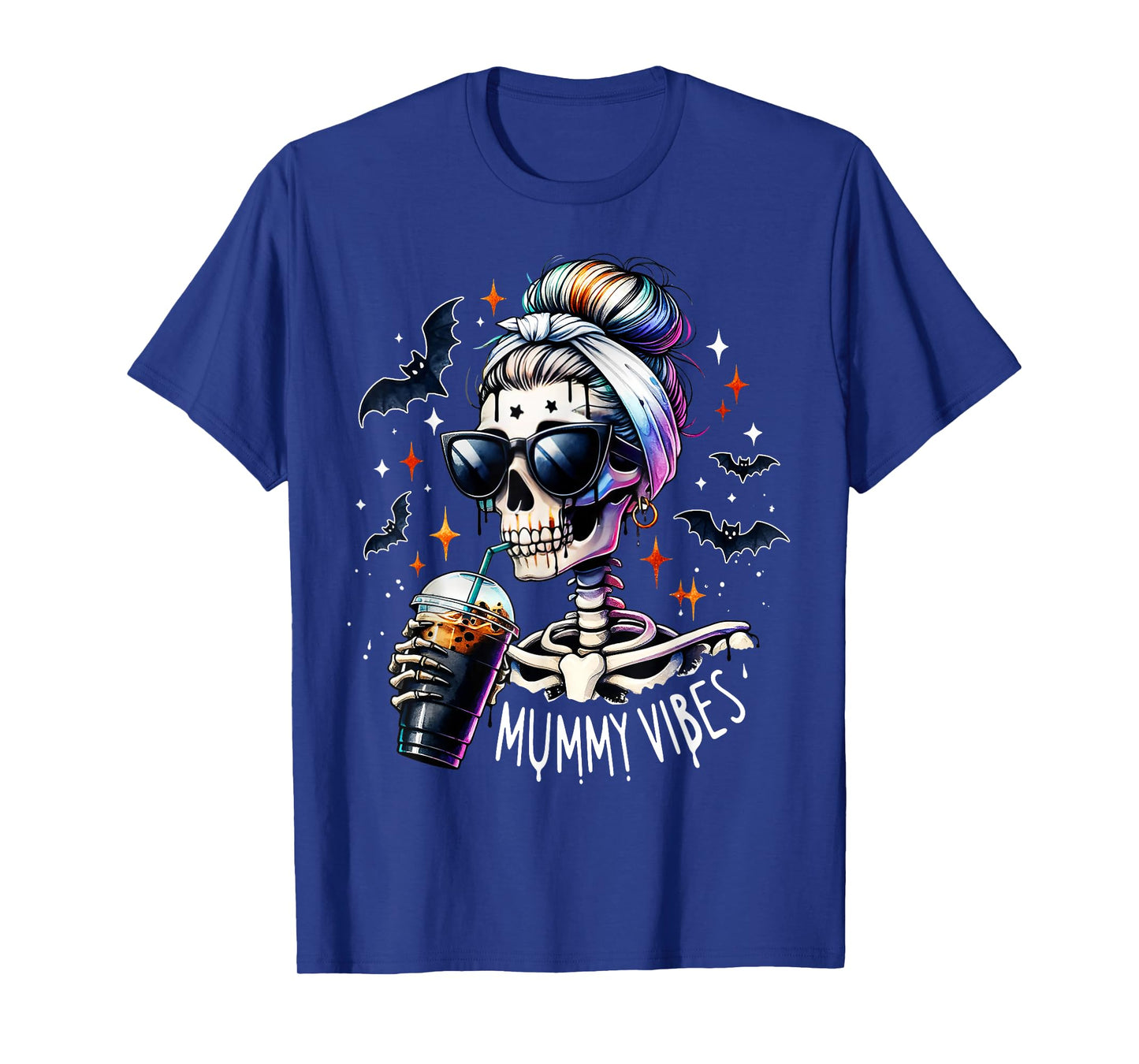 Mummy Vibes Skeleton Coffee Mom Spooky Season Halloween T-Shirt