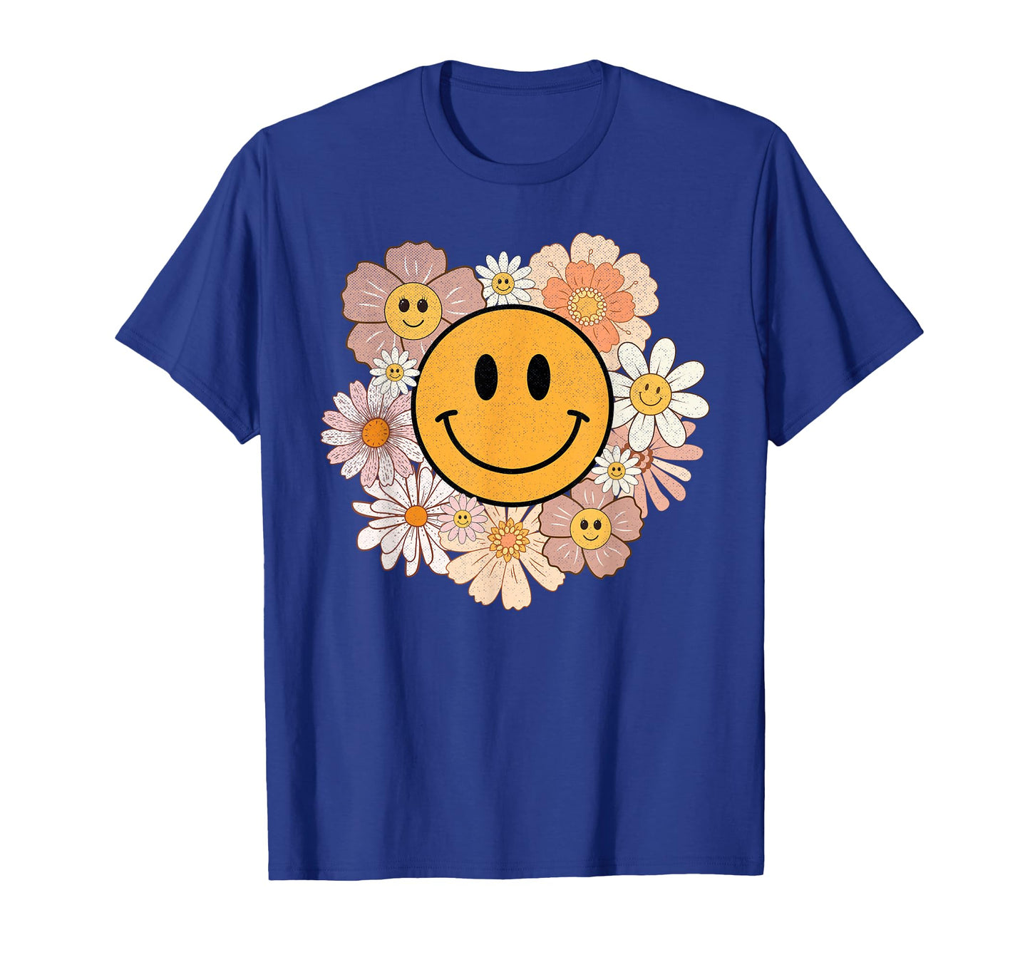 Retro Groovy Smile Happy Face Cute Hippie Flowers 70s T-Shirt