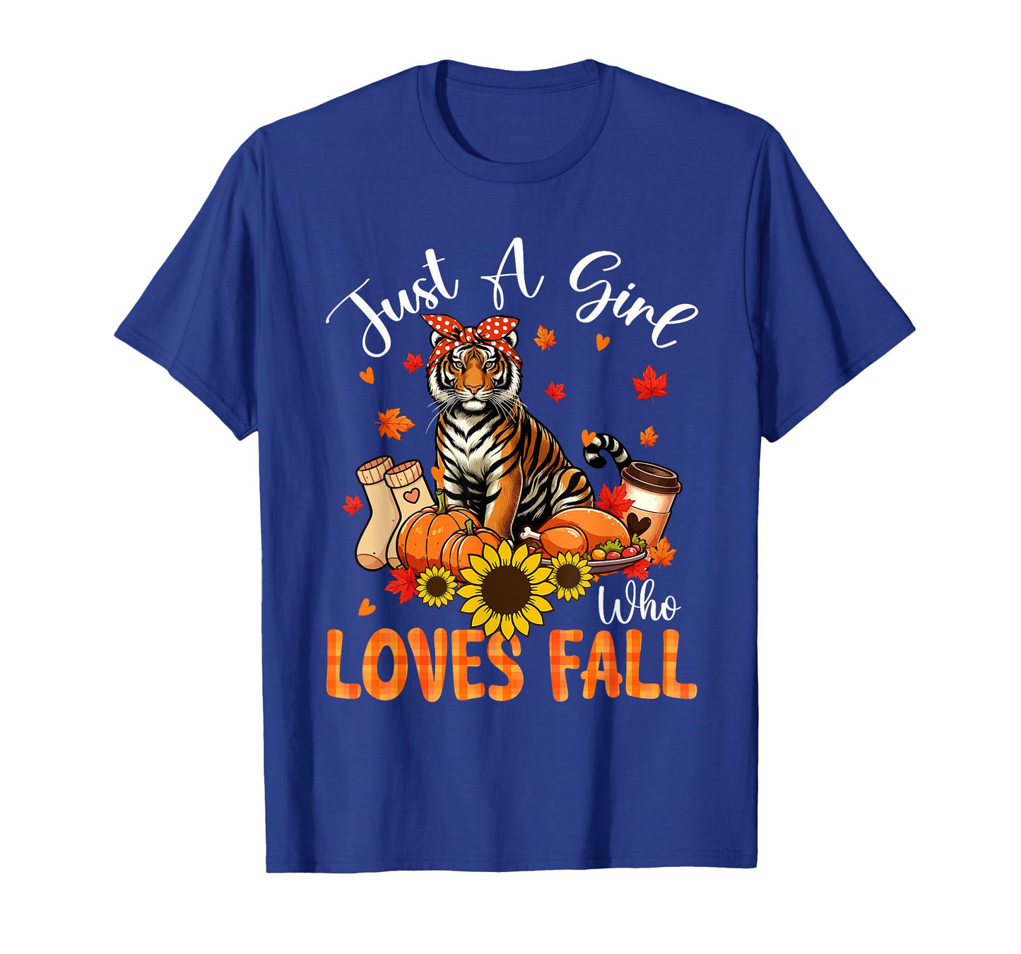 A Girl Loves Fall Thanksgiving Signs Tiger Bow Tie Autumn T-Shirt