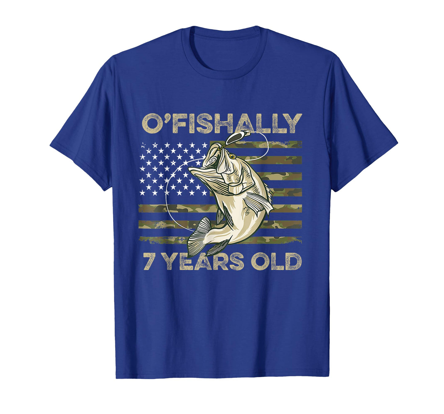 Ofishally 7 Year Old Shirt 7th Birthday US Flag Fishing T-Shirt