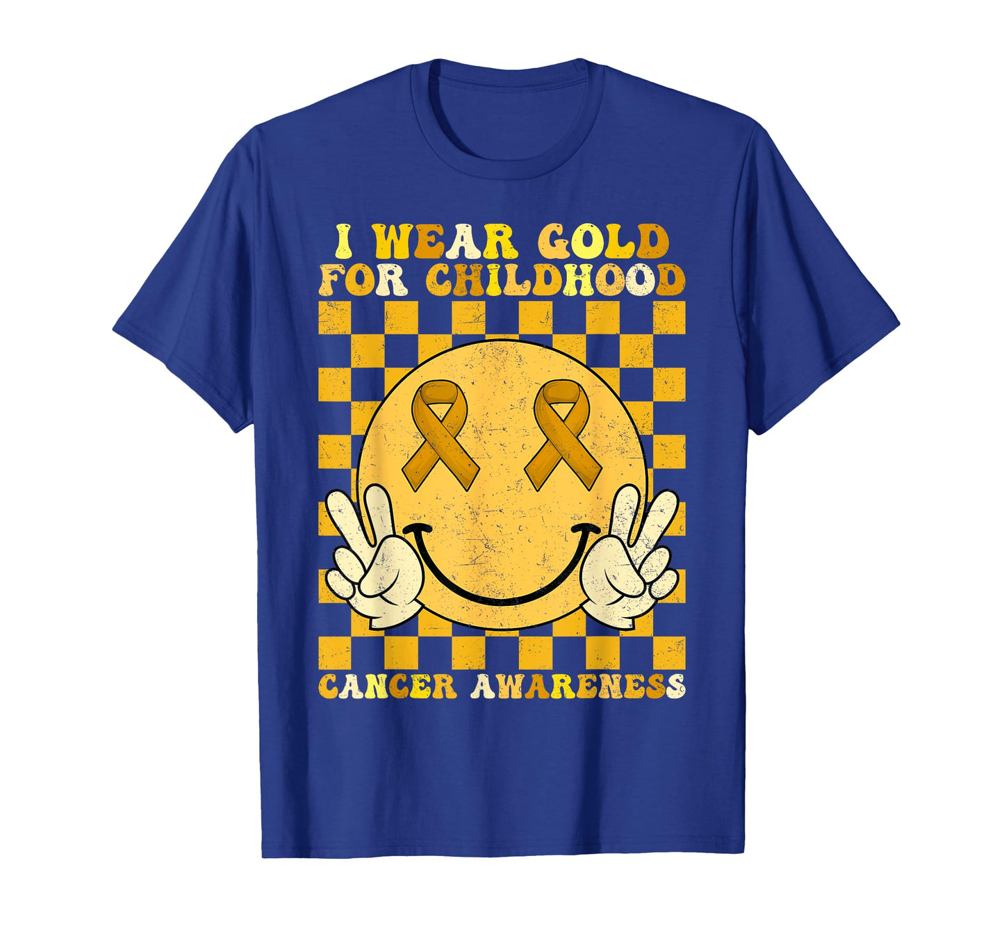 Groovy I Wear Gold For Childhood Cancer Awareness Smile Face T-Shirt