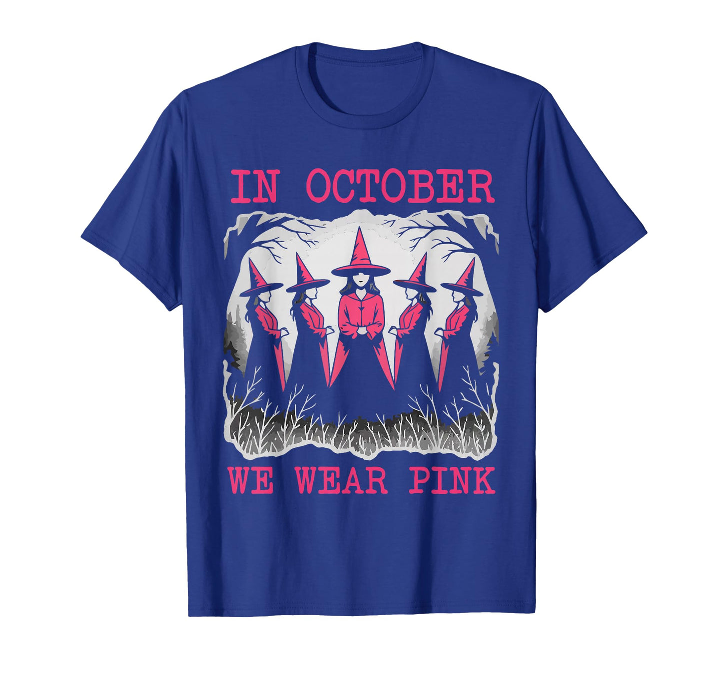 Breast Cancer Women Halloween Witch in October We Wear Pink T-Shirt
