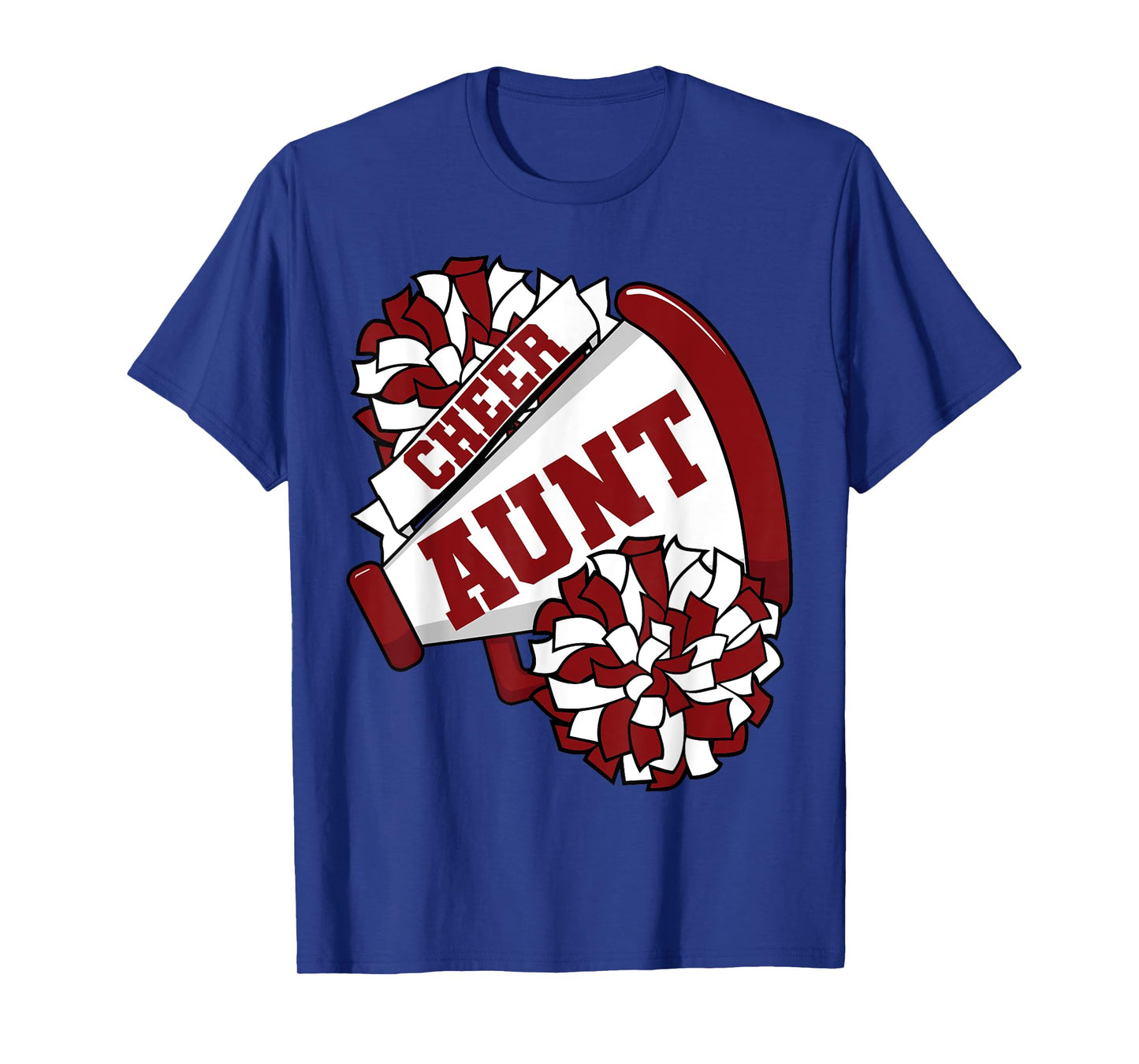 Cheer Aunt with Megaphone and Pom Poms Maroon T-Shirt