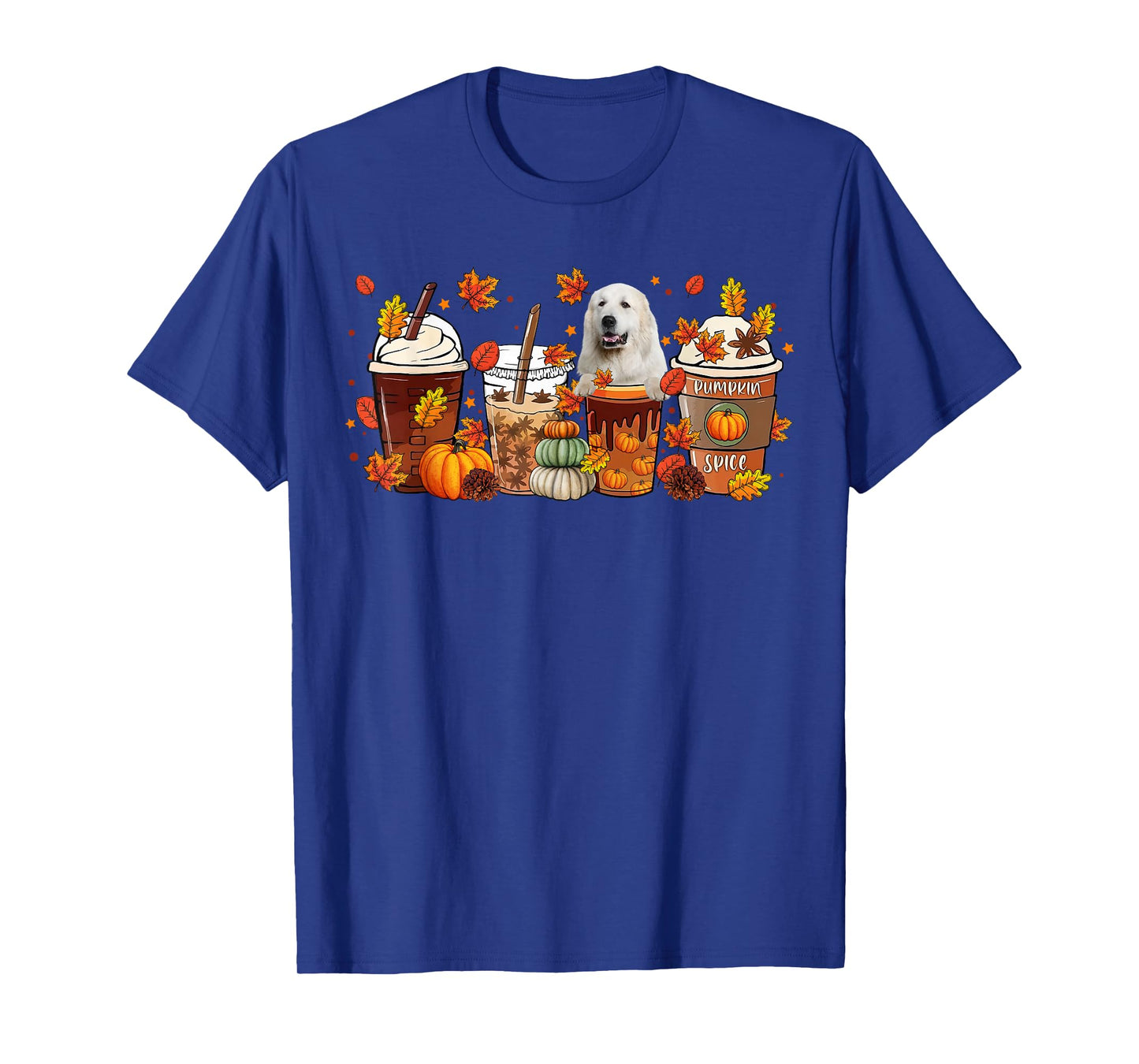 Cups Of Iced Latte & Great Pyrenees Fall Leaves Thanksgiving T-Shirt