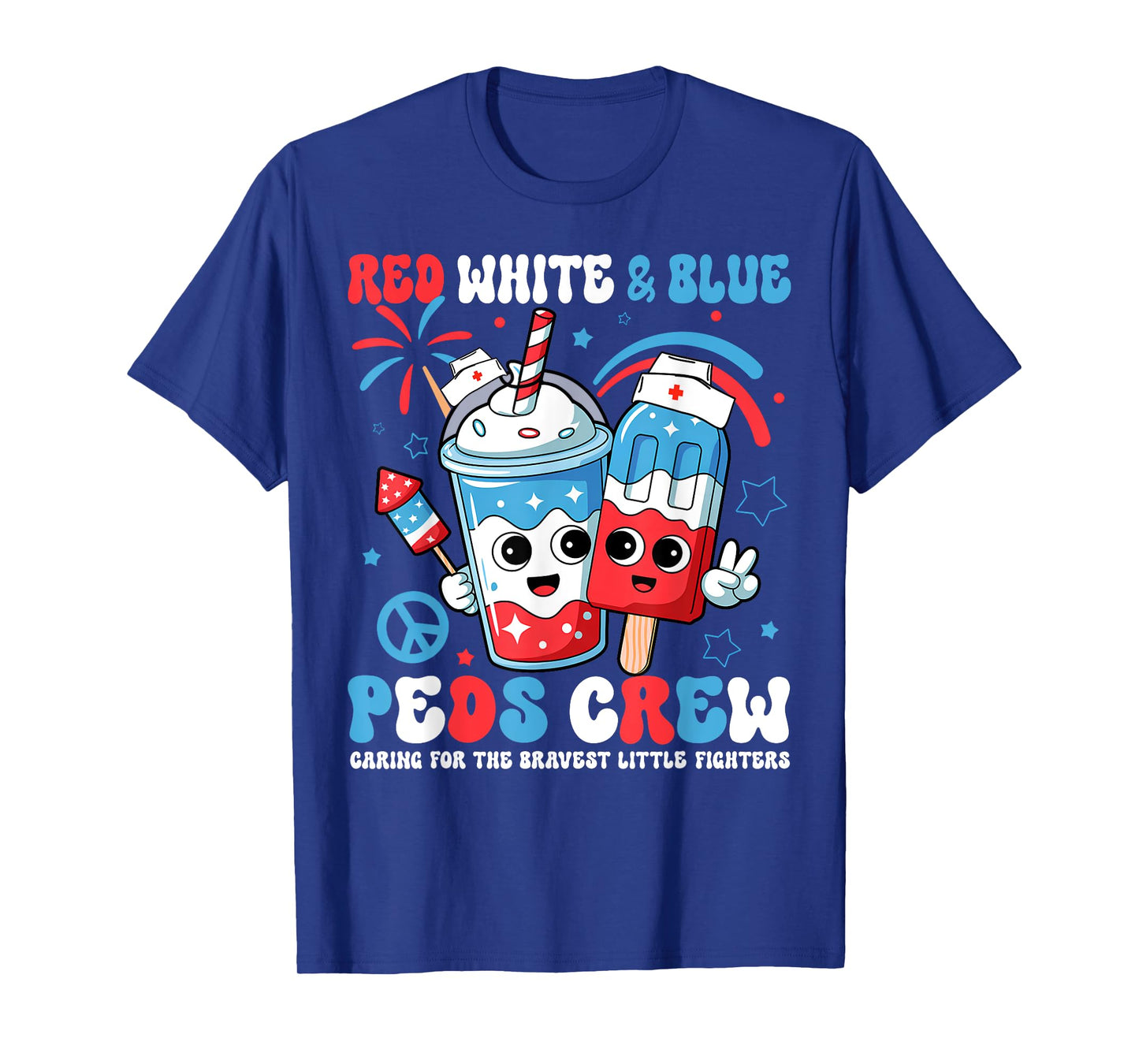 Retro 4th Of July Red White Blue PEDS Crew Ice Cream US Flag T-Shirt