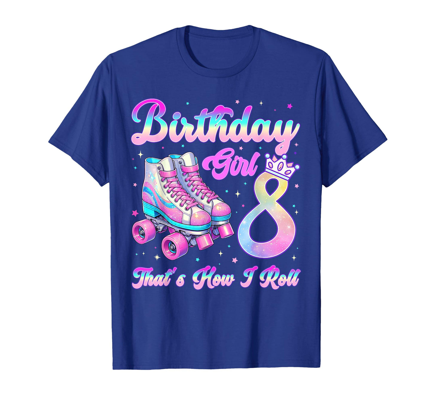 Kids Rolling Into 8 Roller Skating 8th Birthday Girl Party T-Shirt