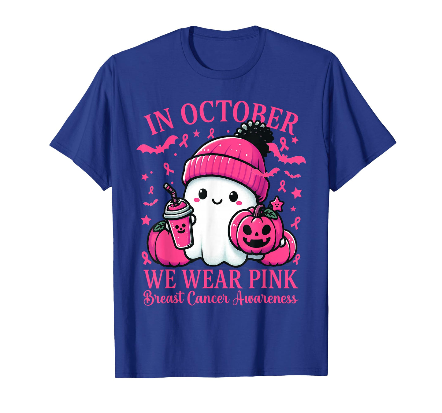 in October We Wear Pink Breast Cancer Boo Ghost Halloween T-Shirt