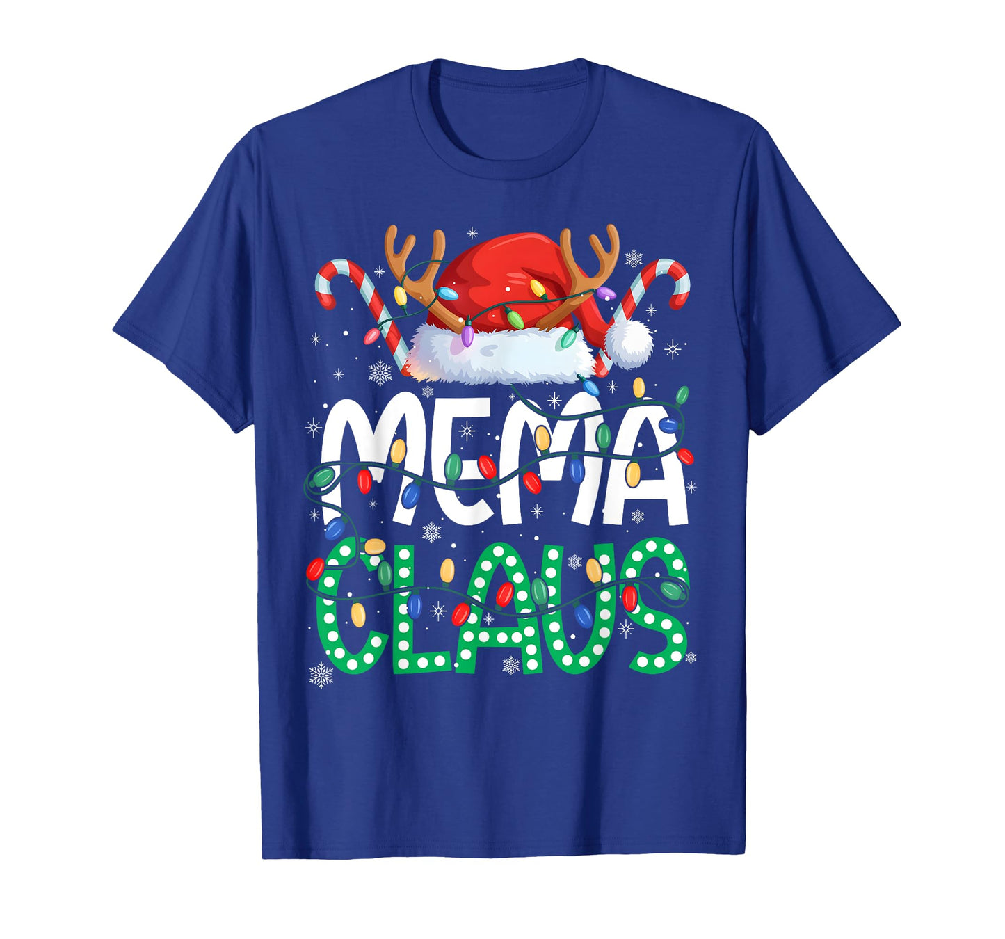 Mema Claus Christmas Lights Pajama Family Matching Grandma T-Shirt