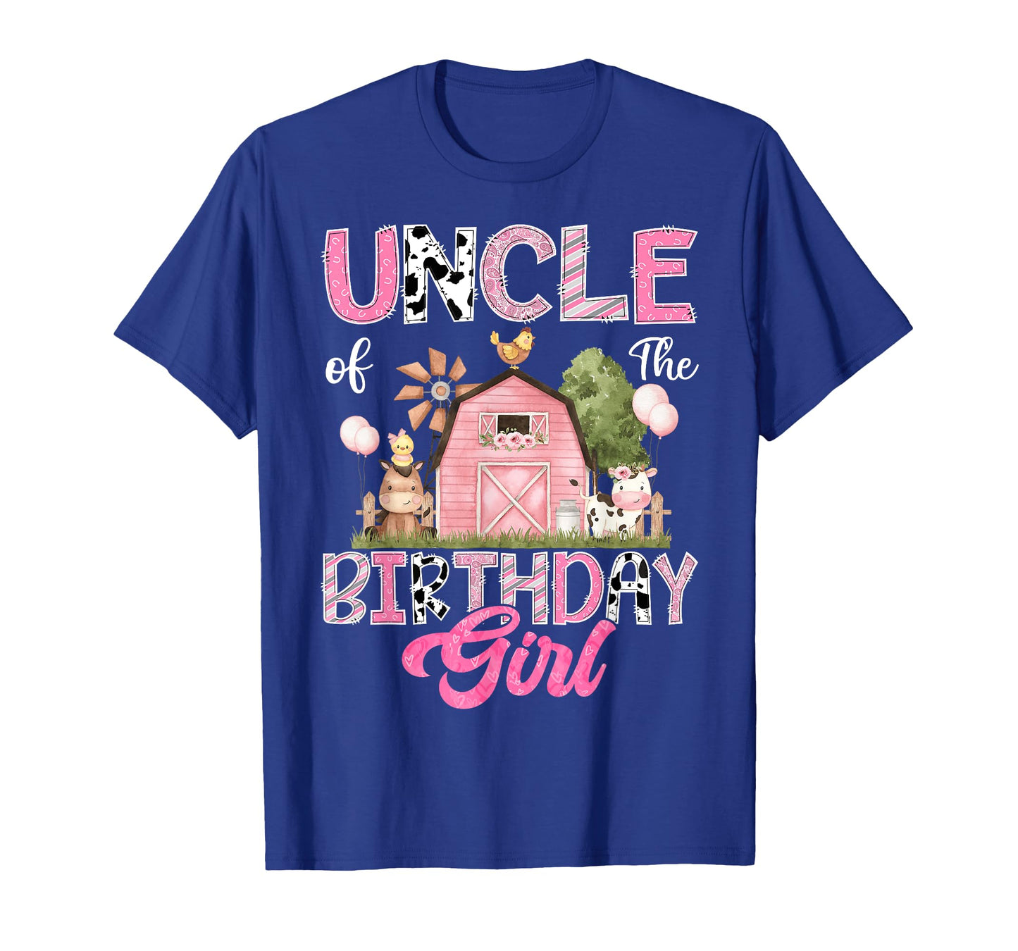 Uncle Of The Birthday Girl Farm Cow Pink 1St Birthday T-Shirt