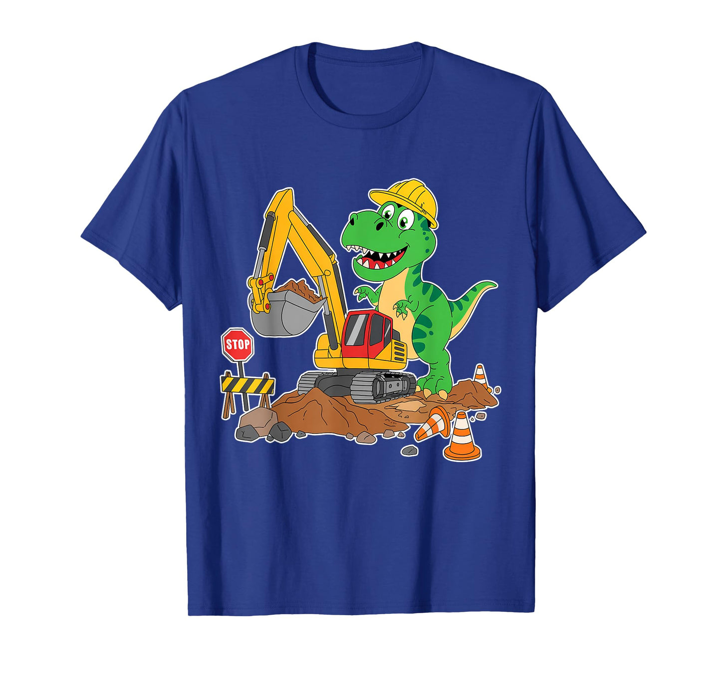 Dinosaur Construction Worker Excavator Truck Kids Boy Girl T-Shirt