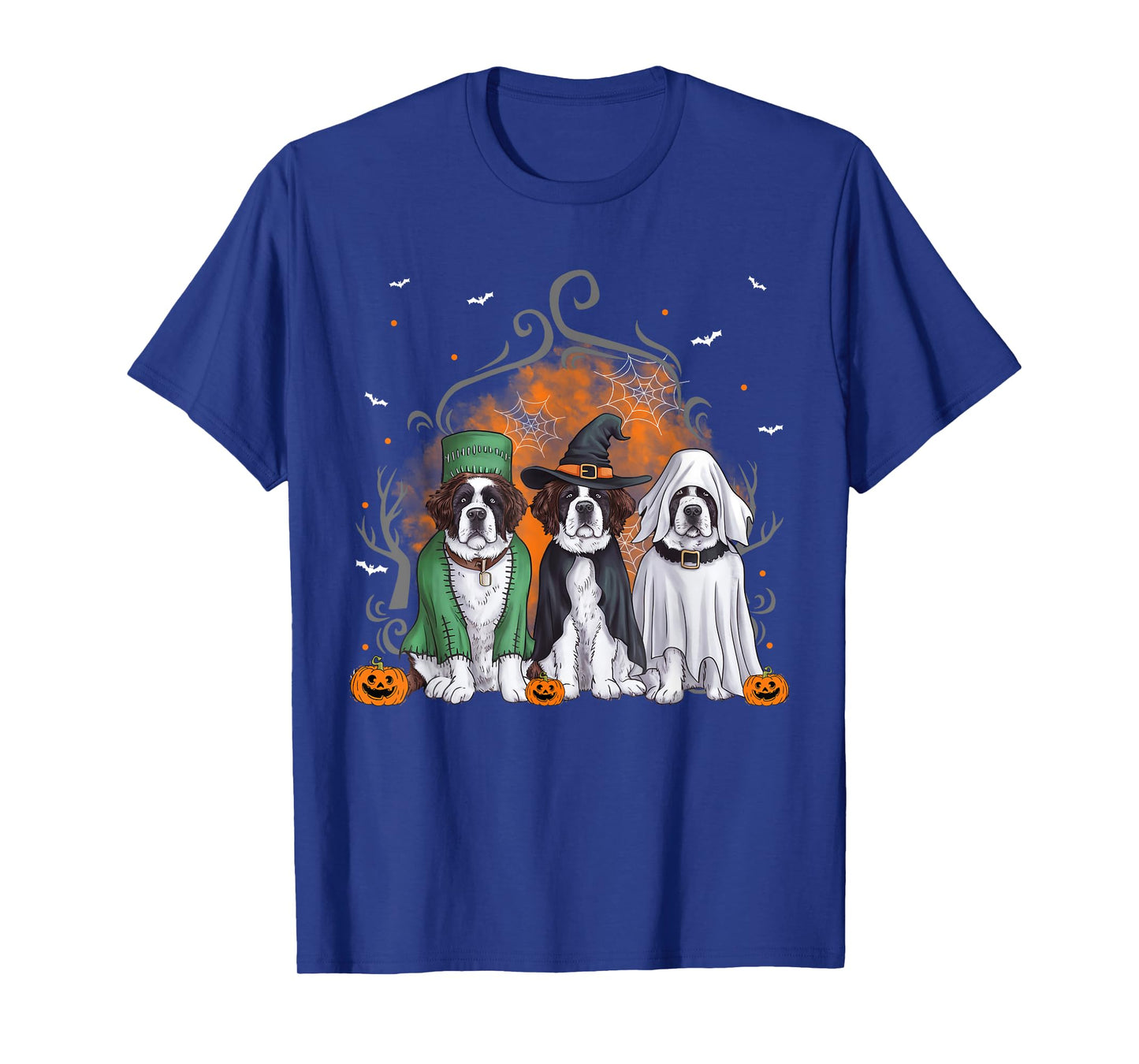 Three Saint Bernard St. Bernard Dog Halloween Ghost Costume T-Shirt for Men Women Kids