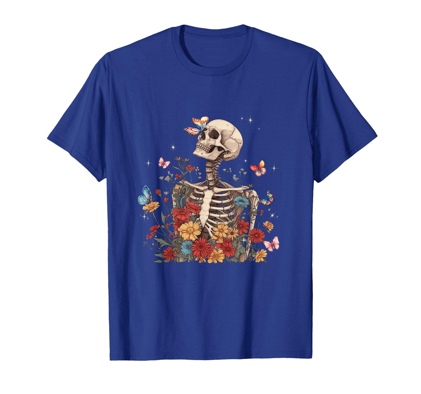 Skeleton Flowers Butterfly Floral Halloween Men Women T-Shirt