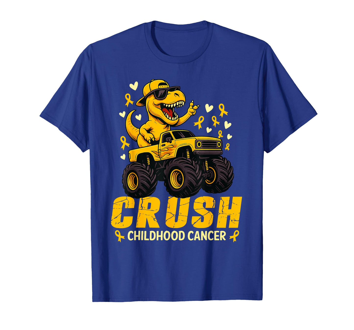 Crush Childhood Cancer Awareness Monster Truck Dinosaur T-Shirt