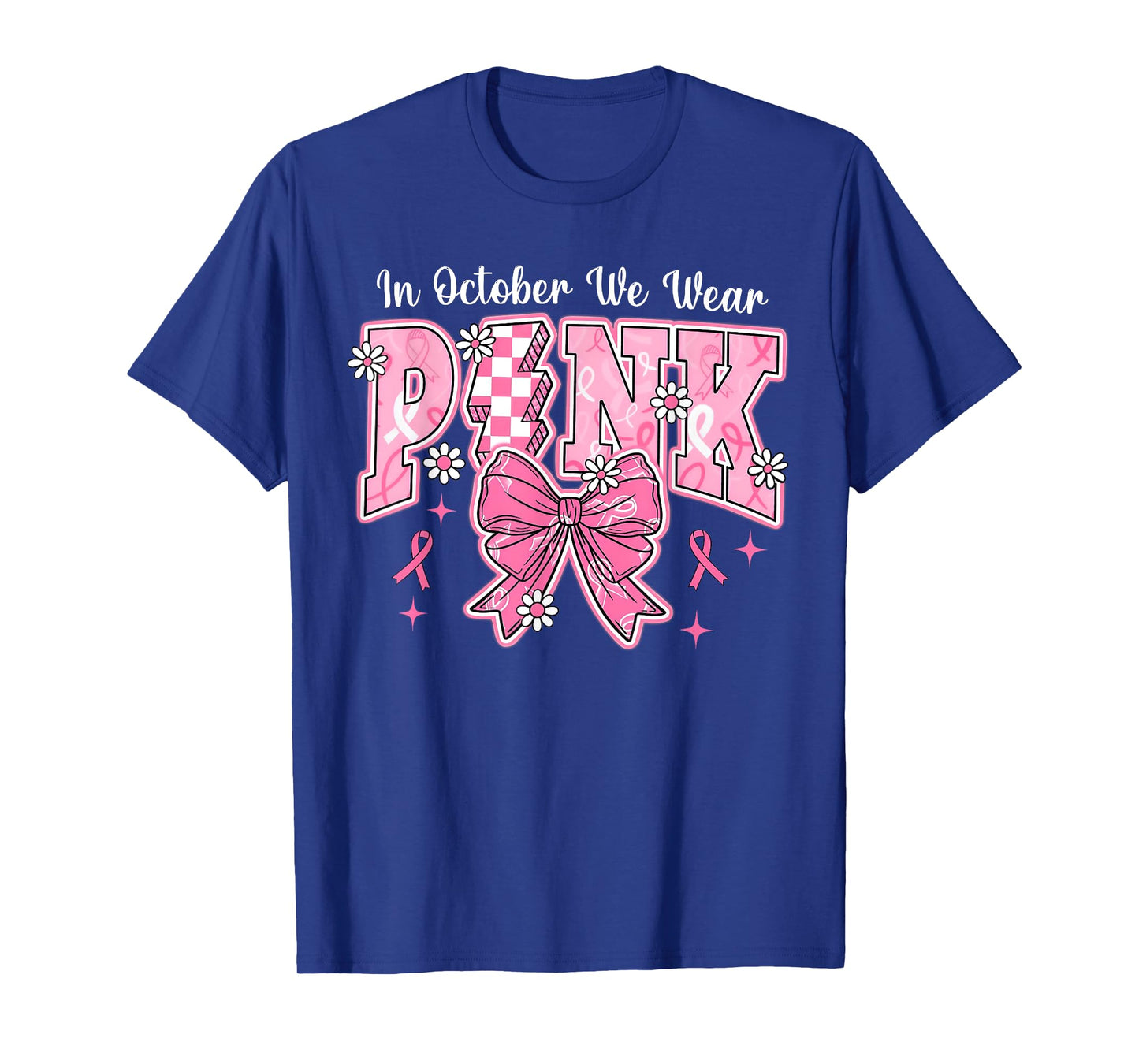 In October We Wear Pink Breast Cancer Awareness Coquette Bow T-Shirt