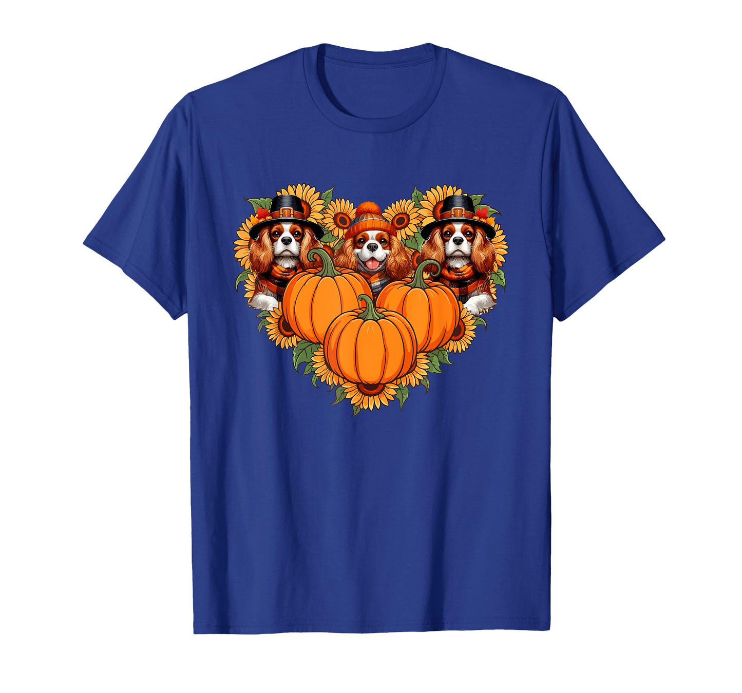 Three Cute Cavalier King Charles Spaniels Thanksgiving Fall T-Shirt