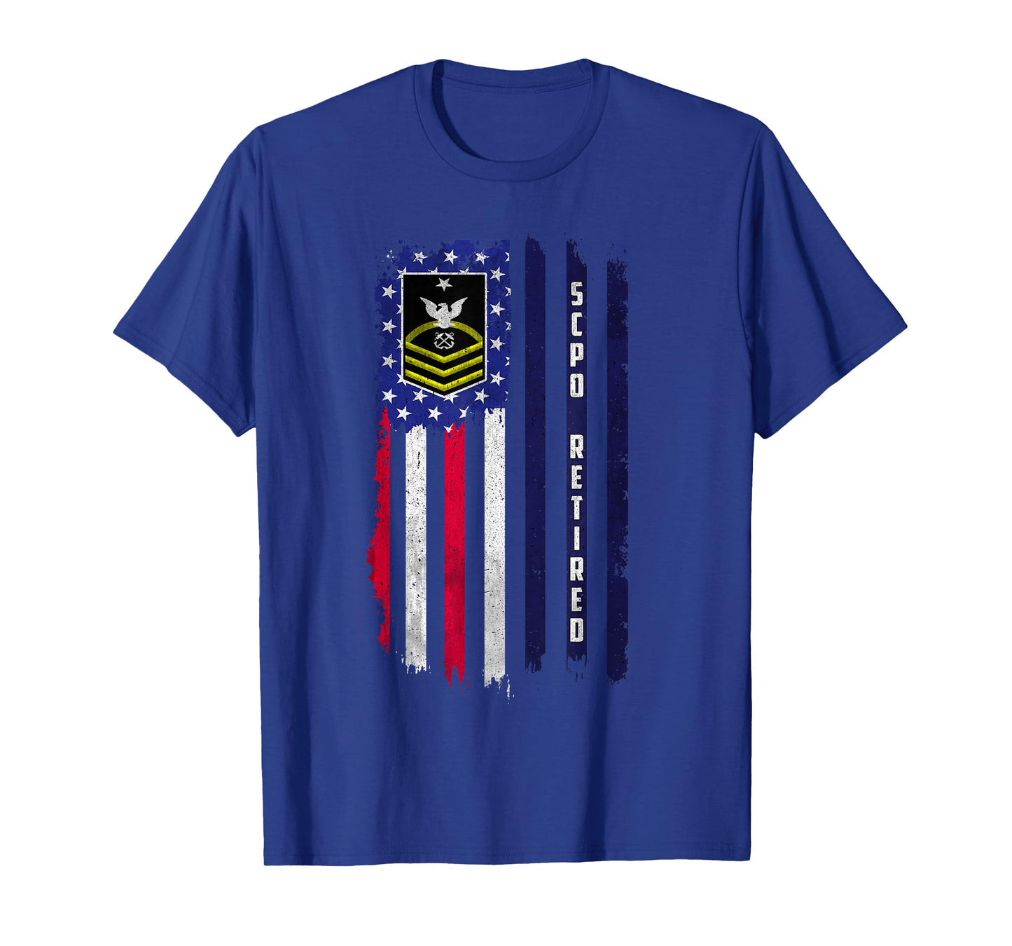 Retired E-8 Senior Chief Petty Officer Rank American Flag T-Shirt