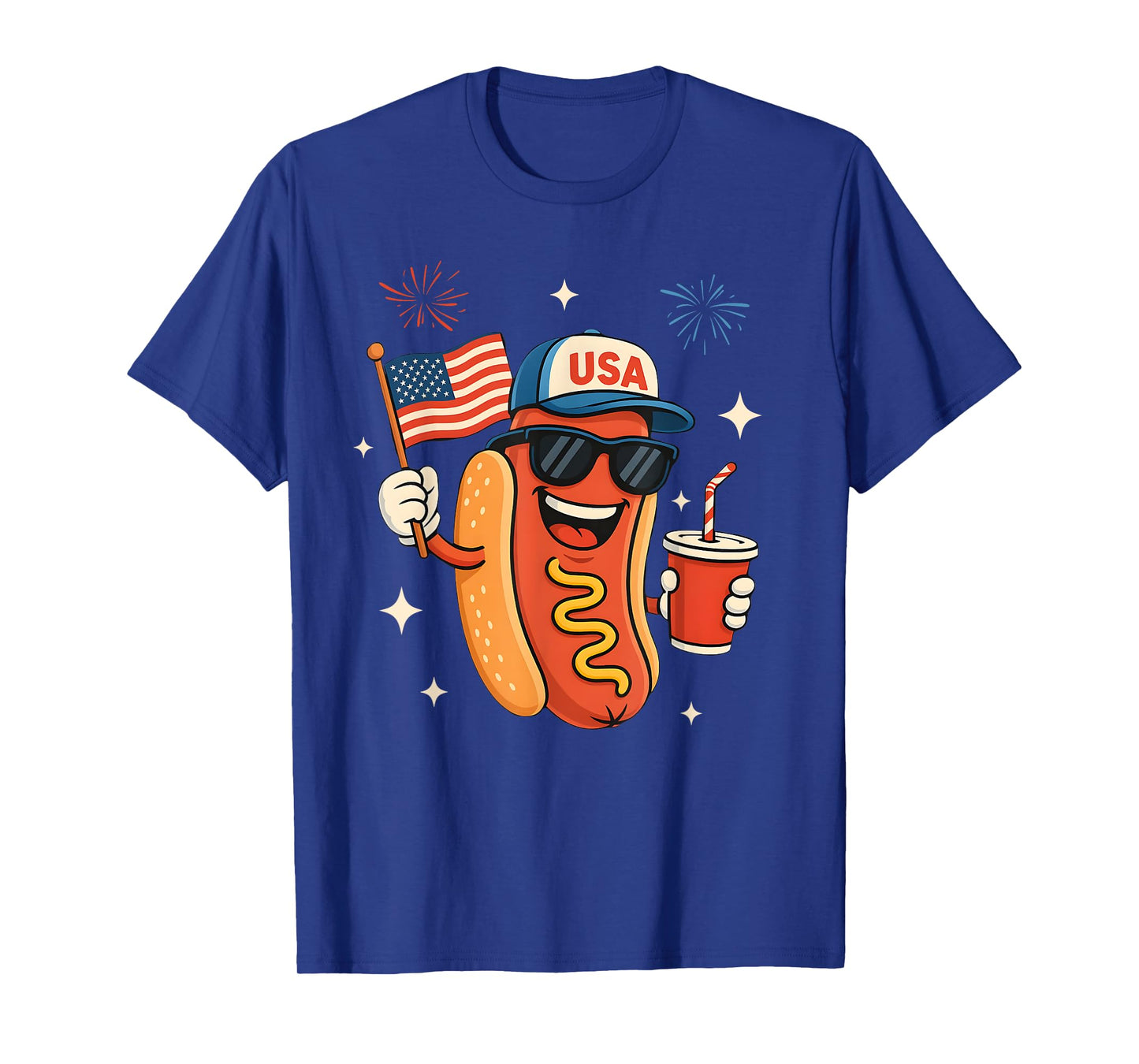 4th of July Hotdog Funny Fourth of July Patriotic USA Flag T-Shirt