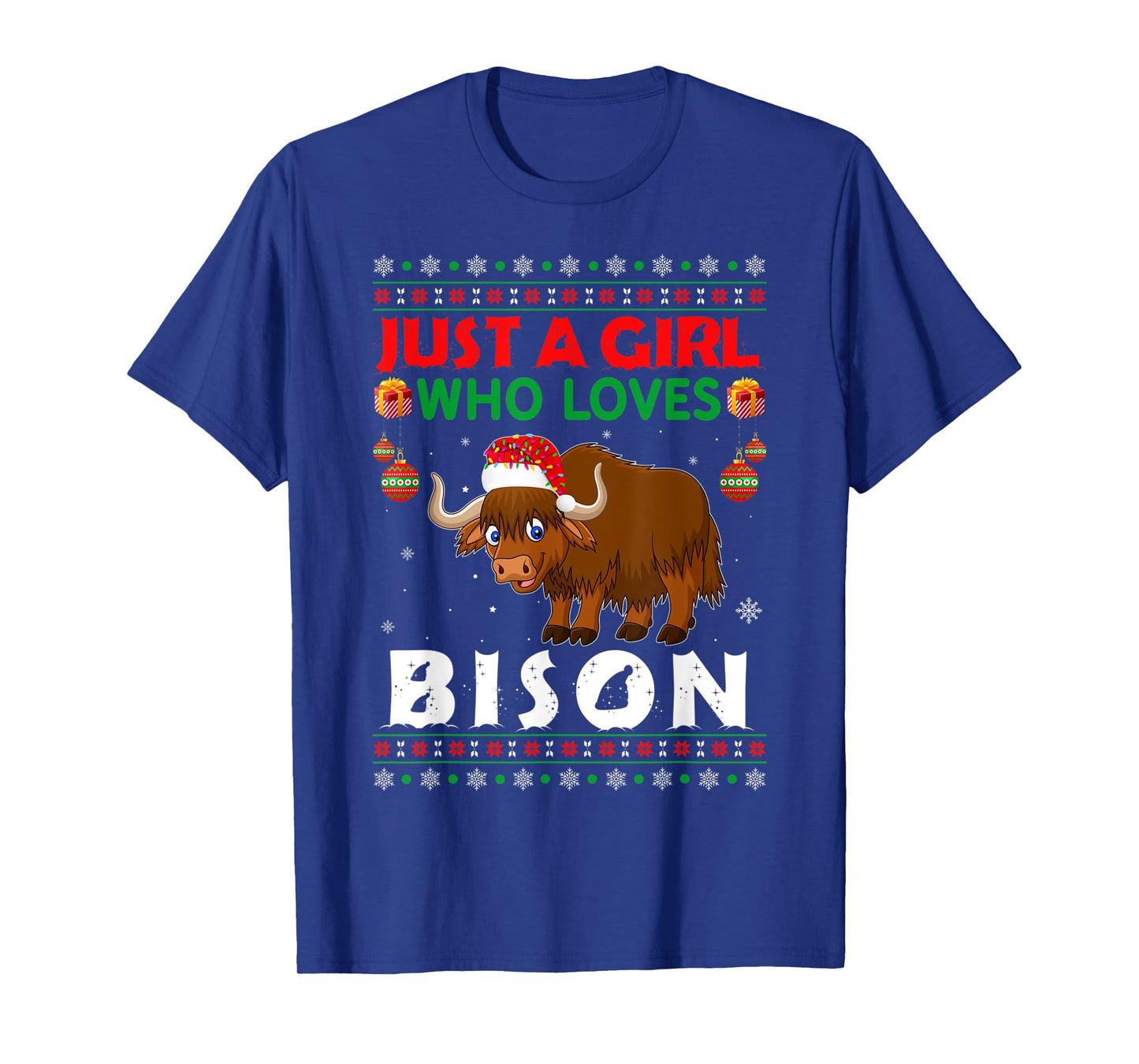 Just A Girl Who Loves Bison Matching Christmas Pajamas T-Shirt