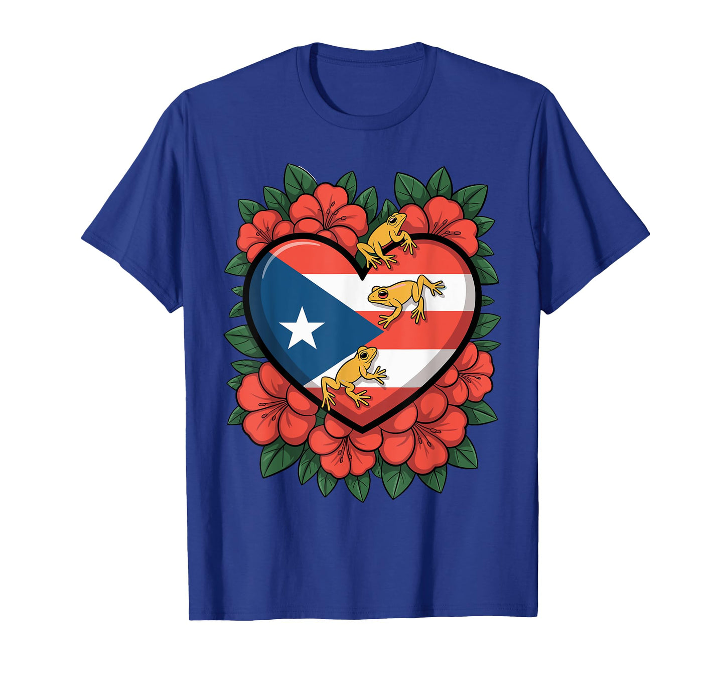 Puerto Rico Coquí Frog Flor de Maga Flowers Heart Island T-Shirt