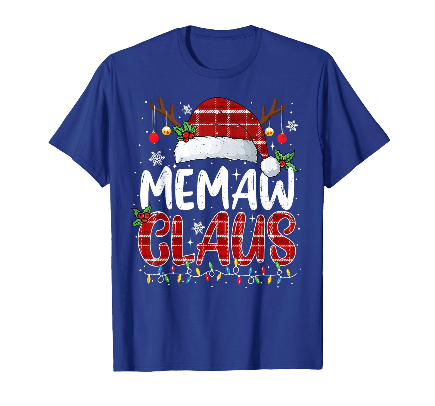 Memaw Claus Christmas Lights Pajama Family Matching T-Shirt