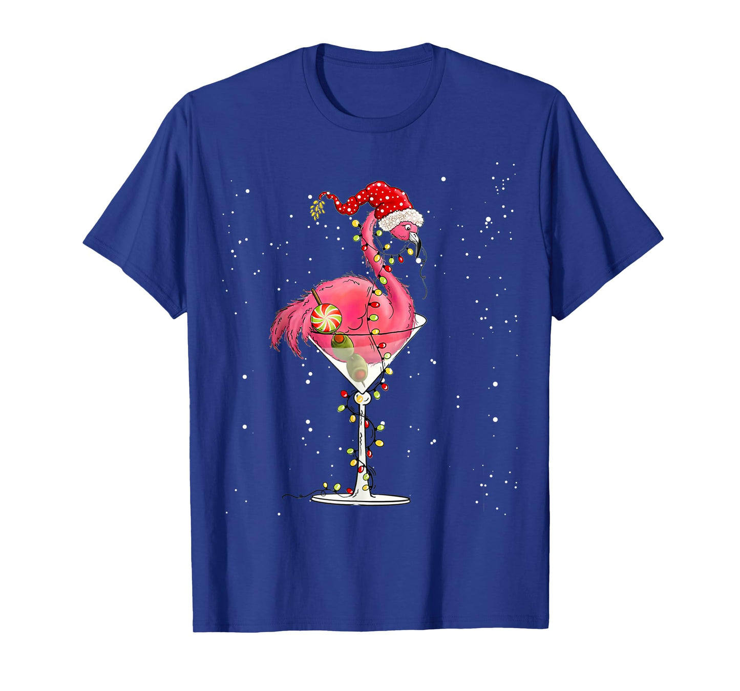 Merry Christmas Pink Flamingo Wine Drinking Lights Xmas Tree T-Shirt