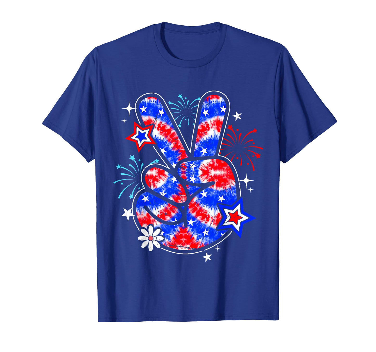 Tie Dye American Flag Peace Sign Hand 4th of July Patriotic T-Shirt