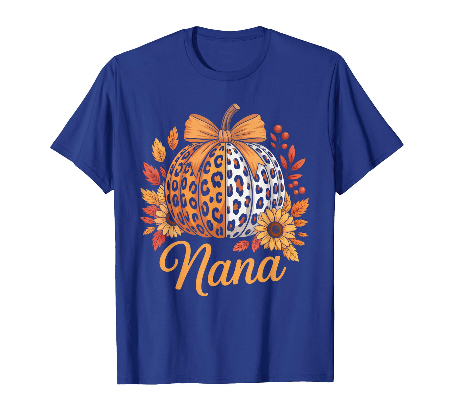 Nana Thanksgiving Leopard Pumpkin Sunflower Coquette Bow Tee T-Shirt