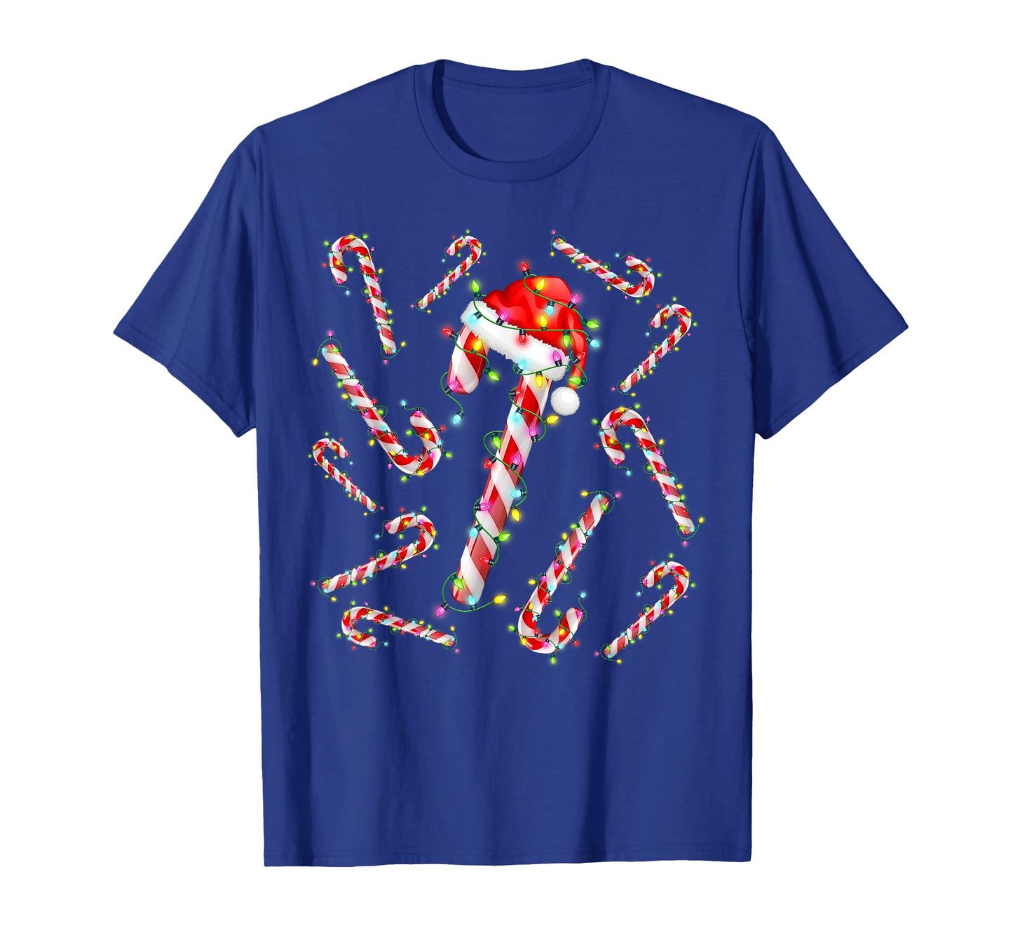 Red and White Candy Cane Santa Christmas Funny Xmas Lights T-Shirt