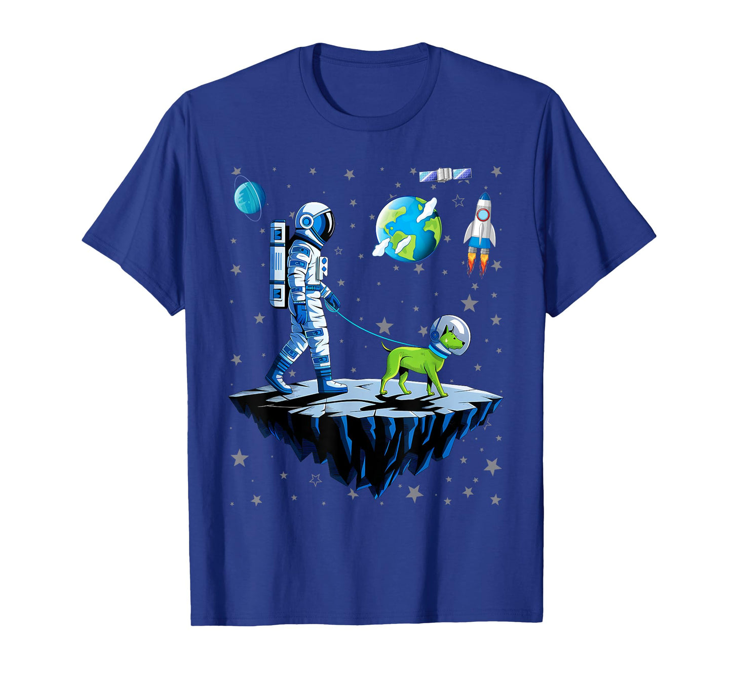 Space Astronaut Walking Alien Dog Planet T-Shirt