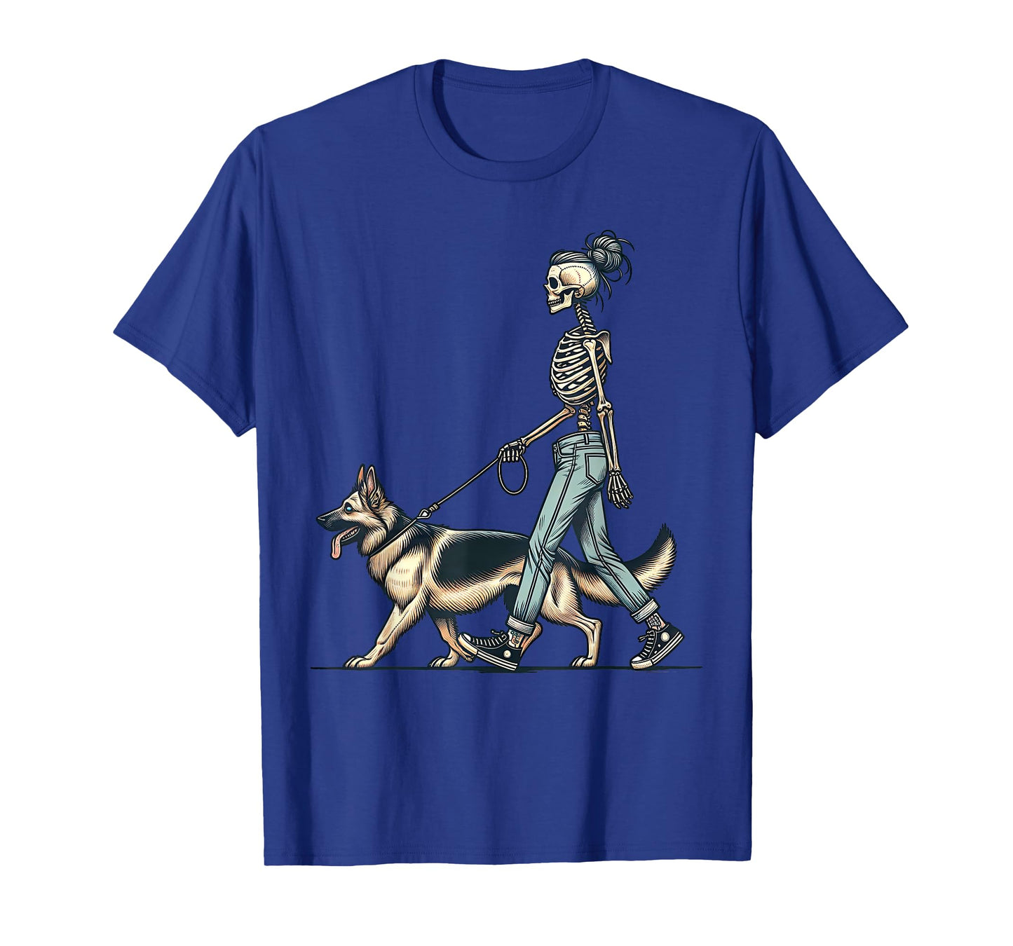 Retro Skeleton Mom Walking German Shepherd Dog Puppy Lover T-Shirt
