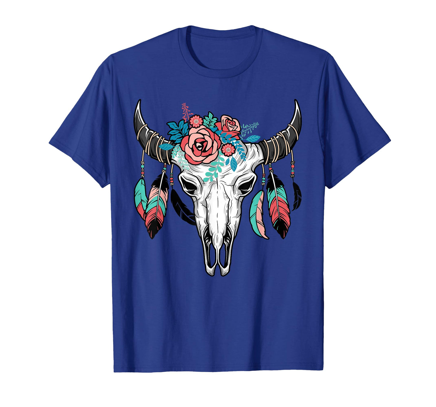 Vintage Cow Skull With Flowers | Men Women Gift Tee T-Shirt