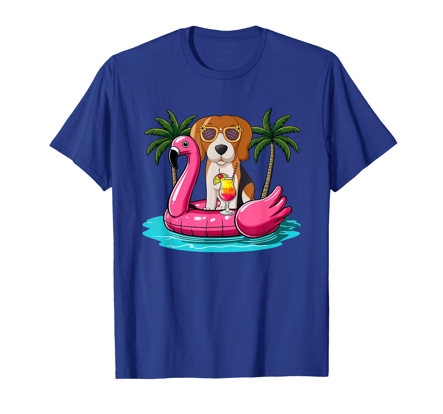 Beagle Sunglasses On Flamingo Cute Float Costume Summer T-Shirt